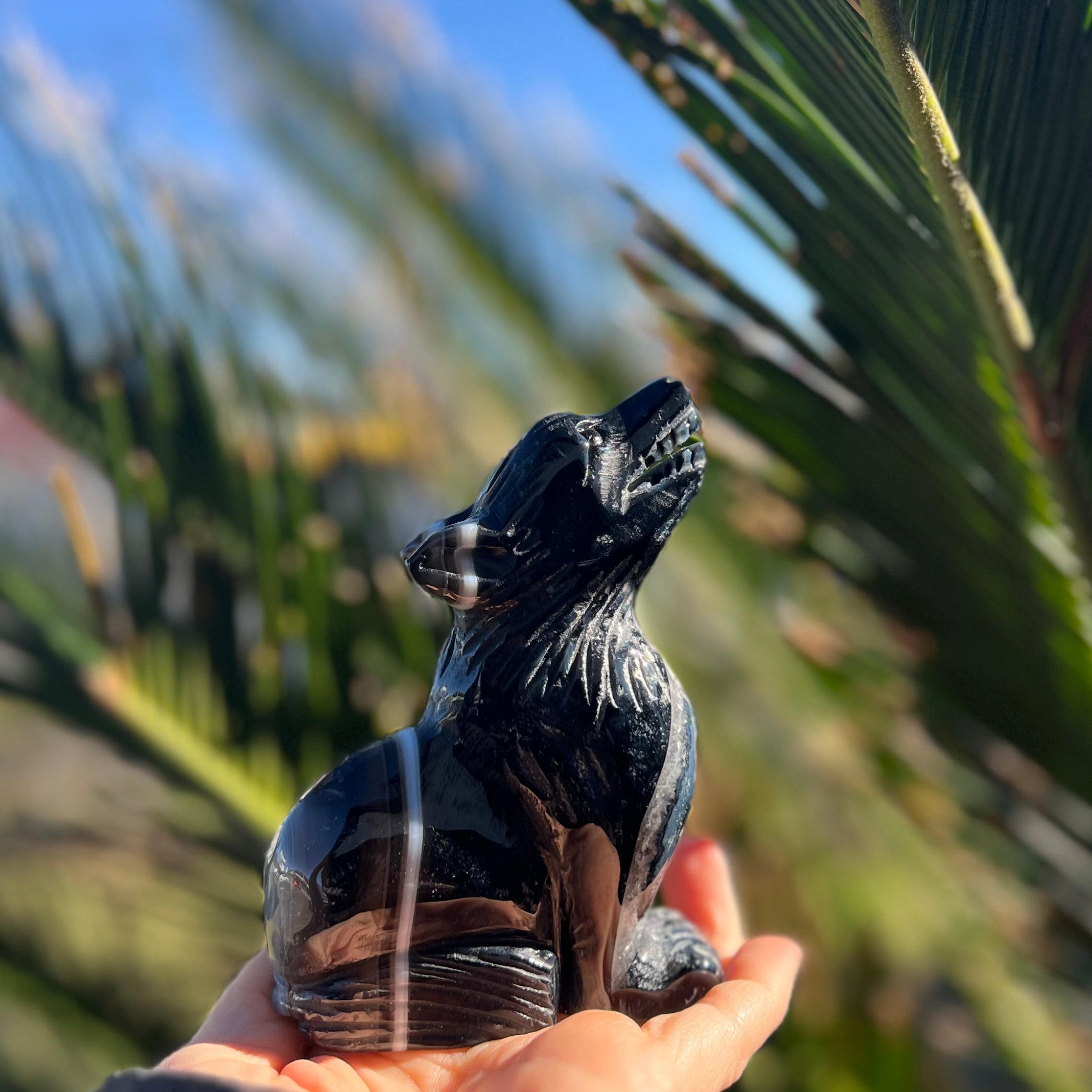 Black Agate ~ Wolf Carving ~ Large