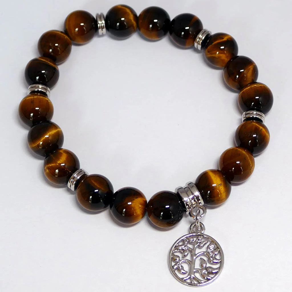 Gold Tiger Eye Tree of Life Charm Bracelet