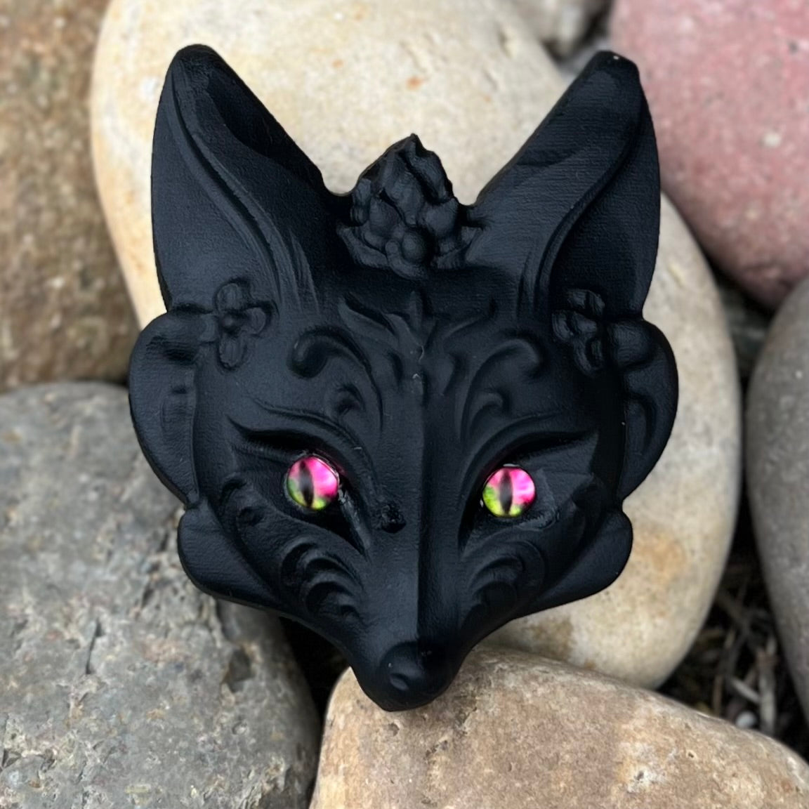 Mystic Obsidian Fox Head ~ Pink Eyes