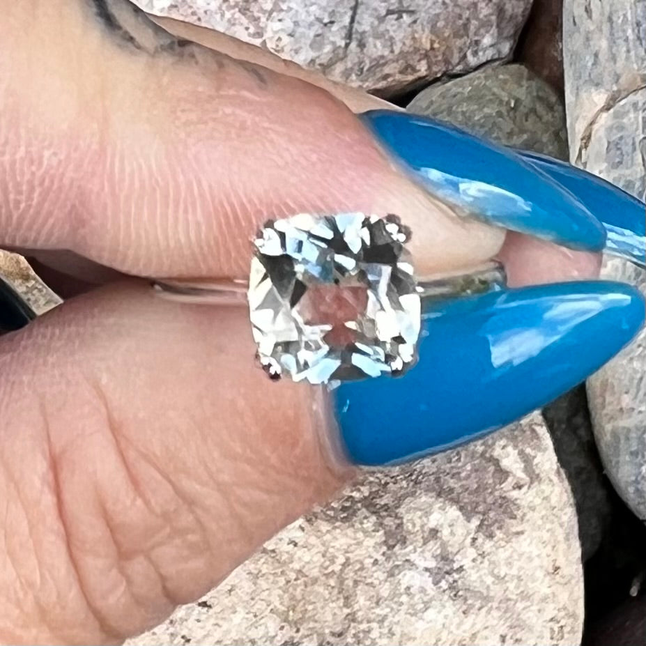 Green Amethyst Sterling Silver Ring ~ 6