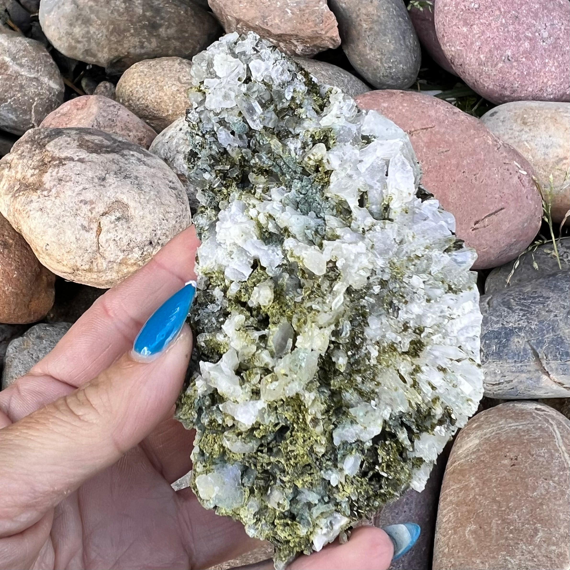 Epidote on Garden Quartz Natural ~ Specialty Crystal