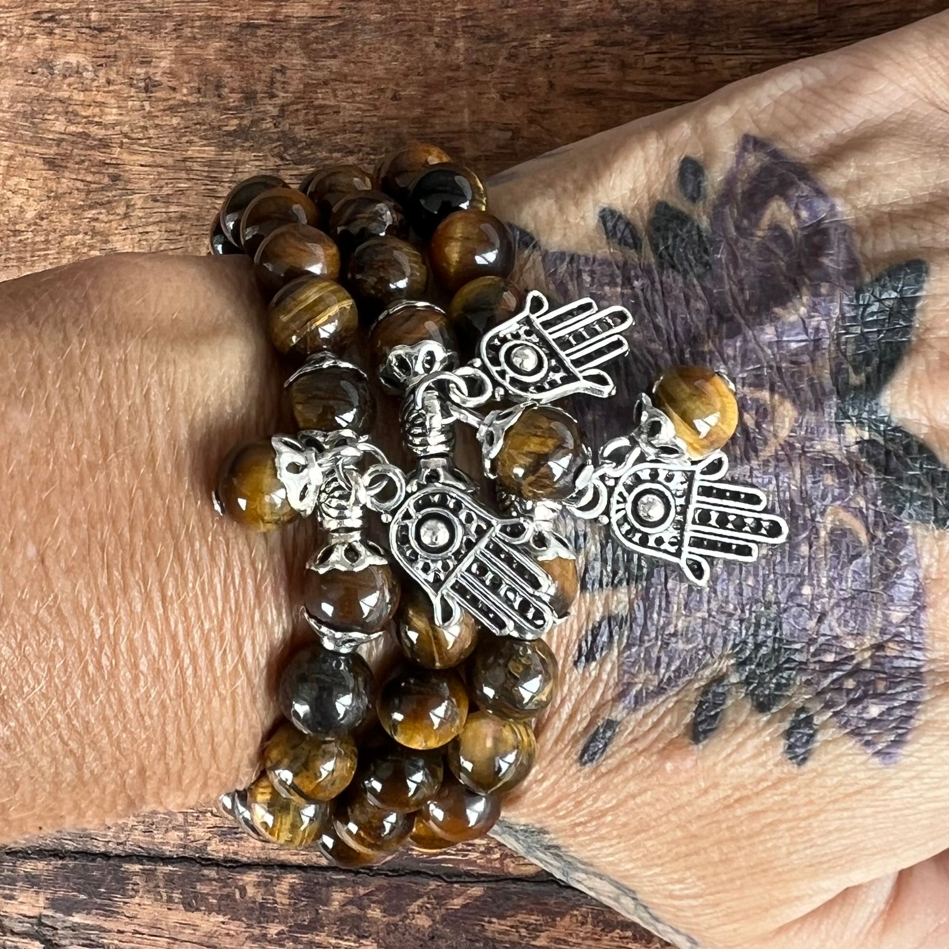 Tiger Eye Courage & Strength Bracelet with  Hamsa Charm