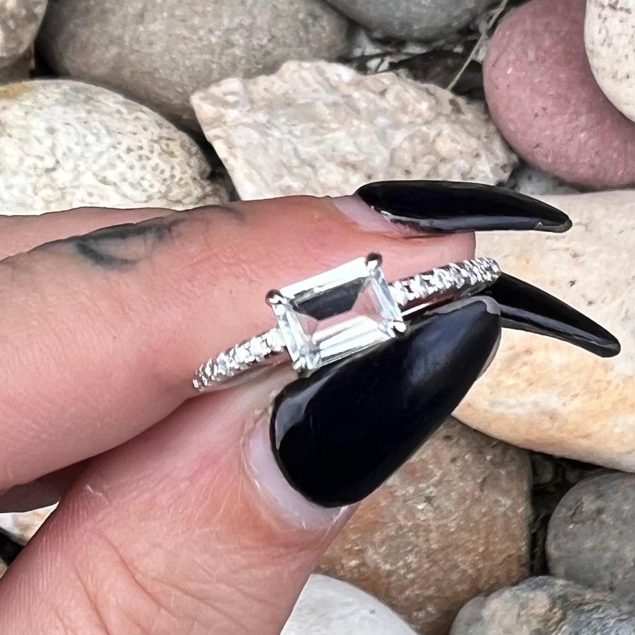 Aquamarine & White Topaz Sterling Silver Ring ~ 8