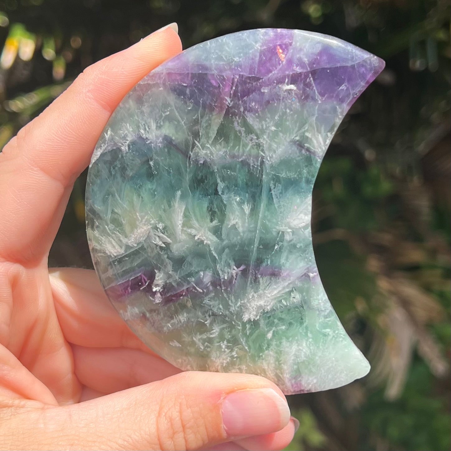 Snowflake Fluorite Moon Carving