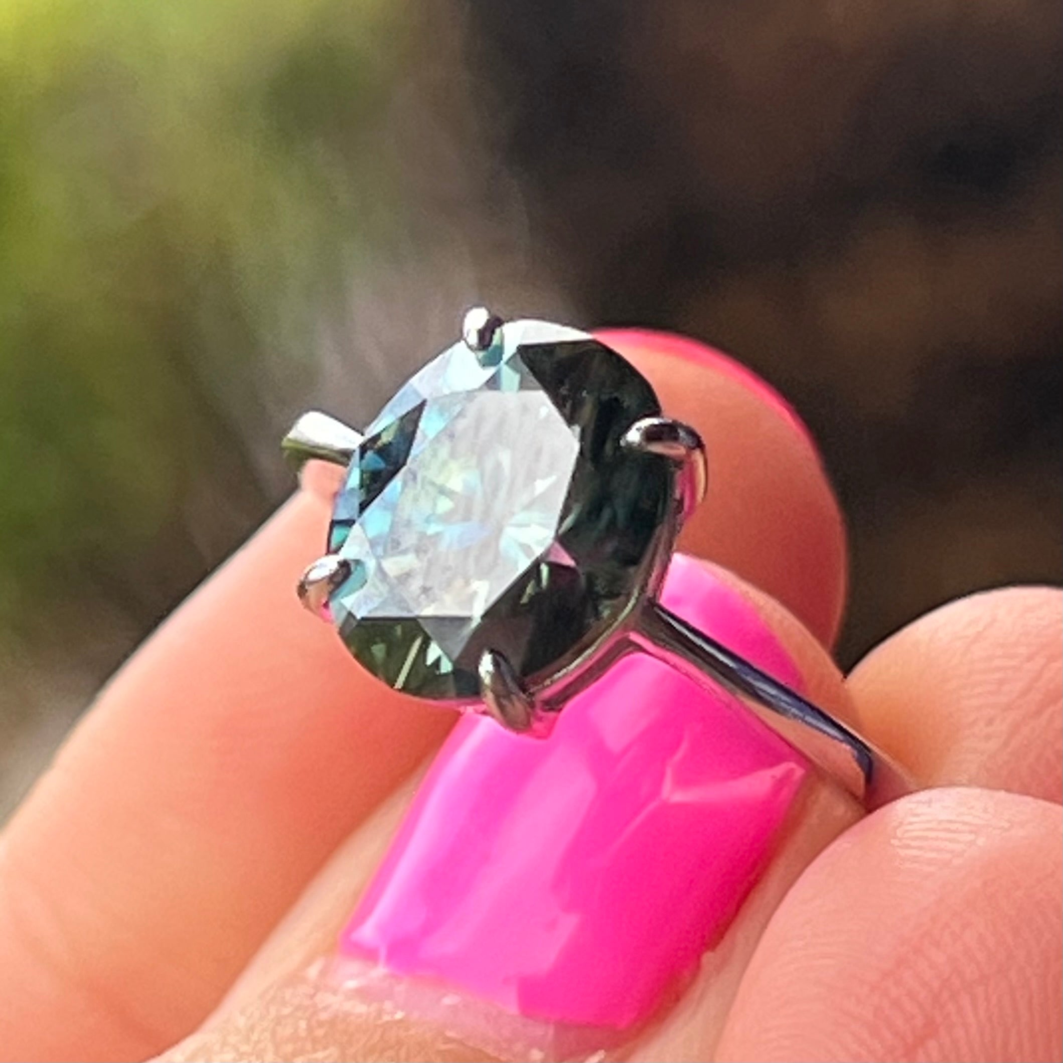 Sale ~ Green Moissonite Sterling Silver Ring ~ 5