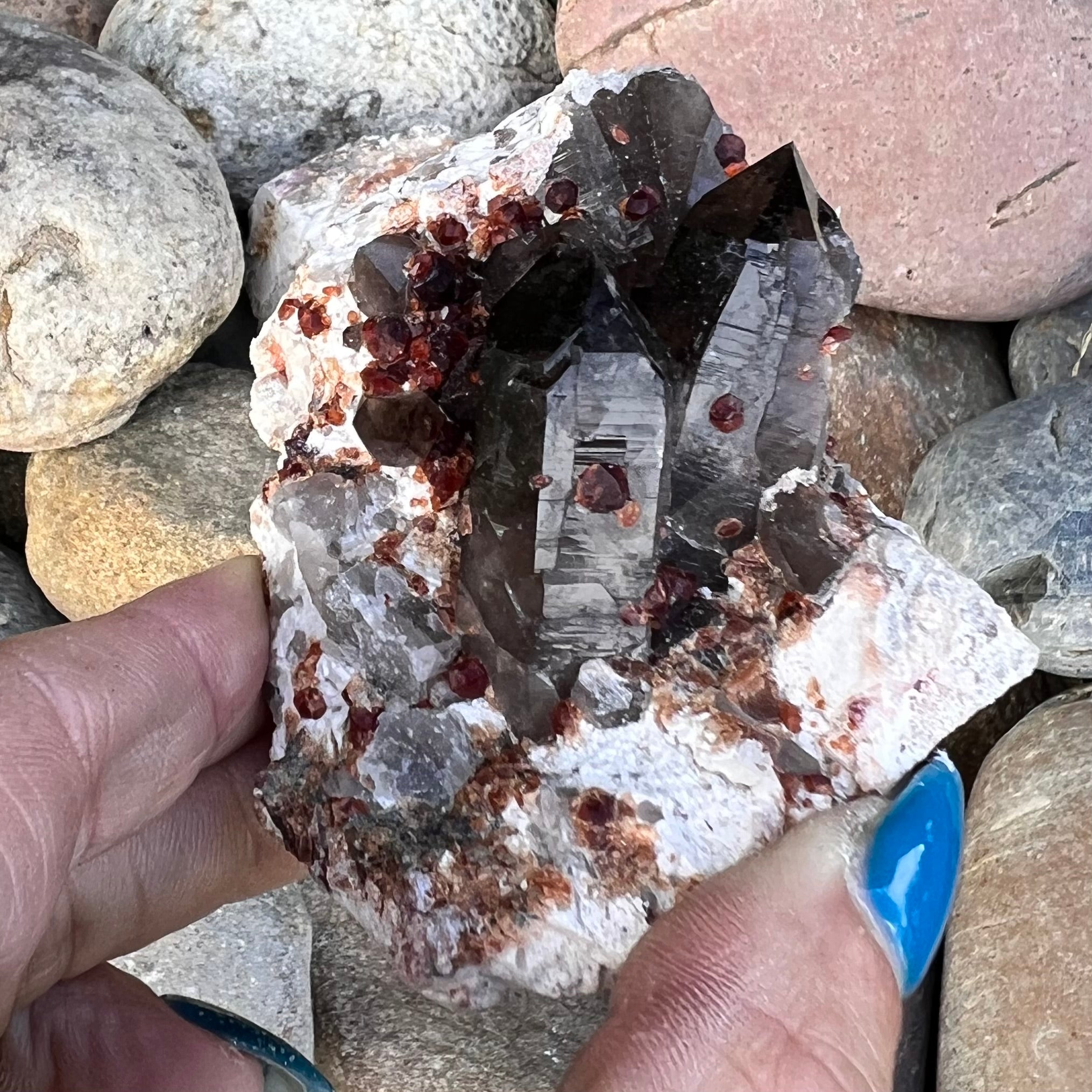 Raw Garnet & Smokey Quartz Points on Matrix ~ Specialty Crystal