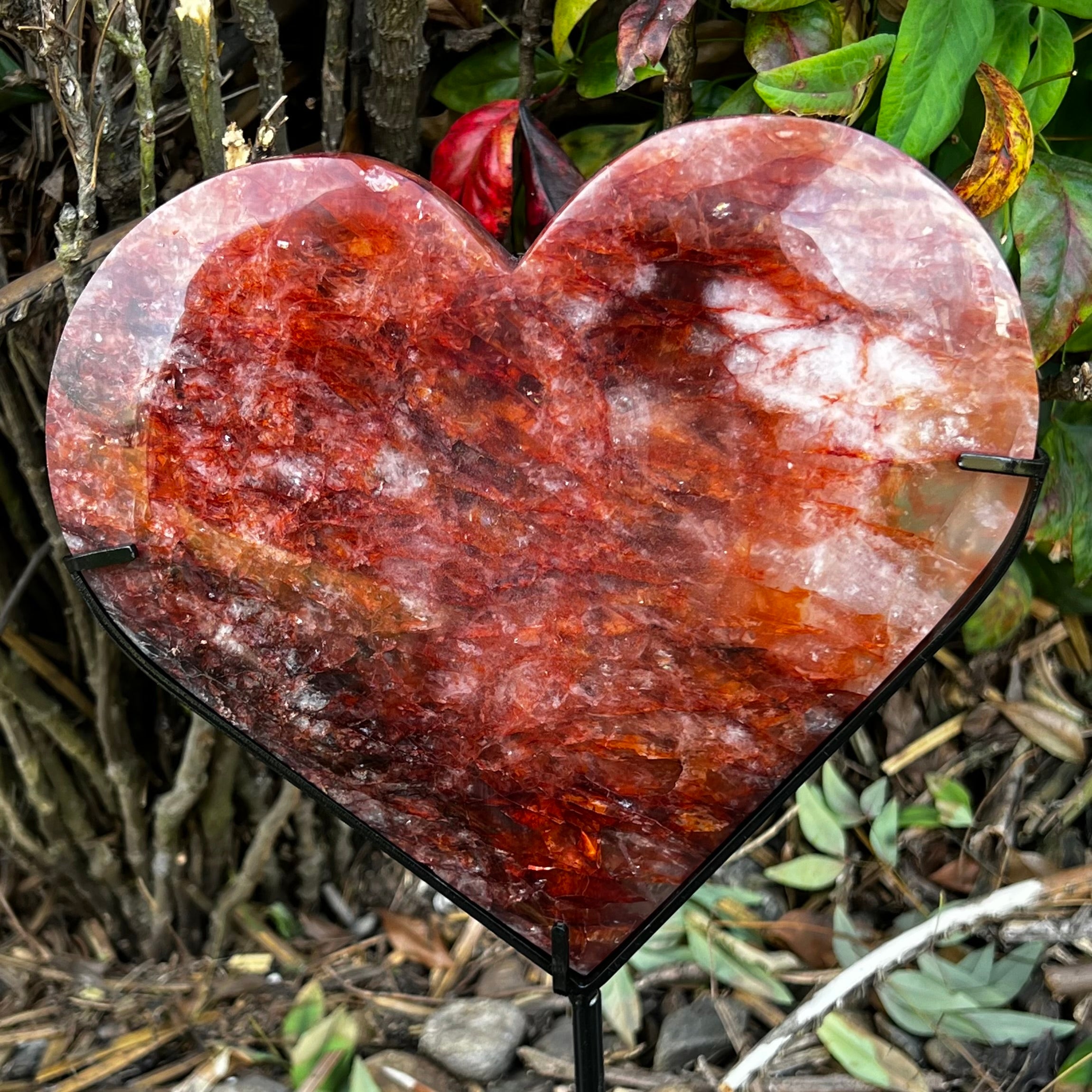 Large Fire Quartz Heart ~ on stand ~ 2