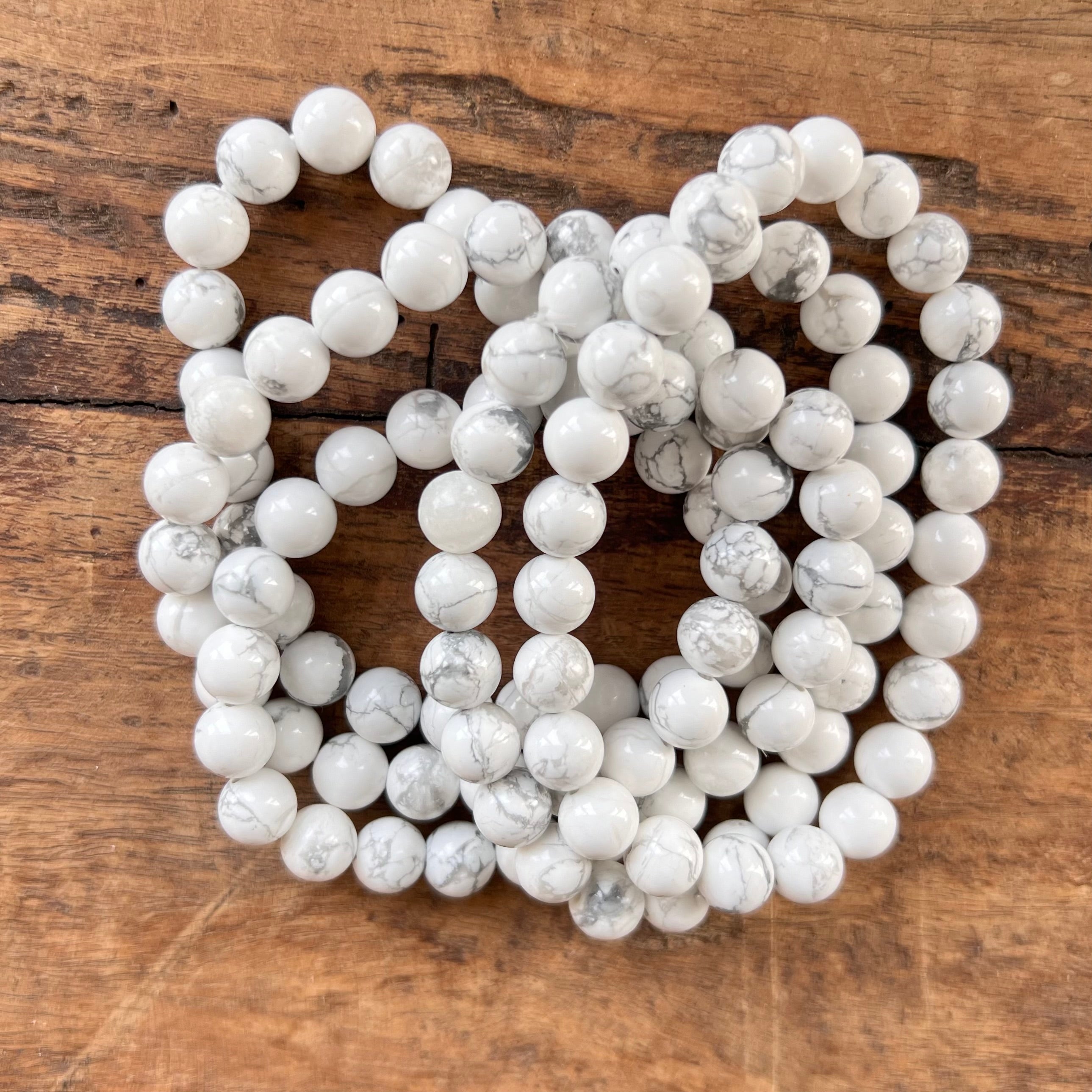 White Howlite Beaded Bracelet ~ Large Fit