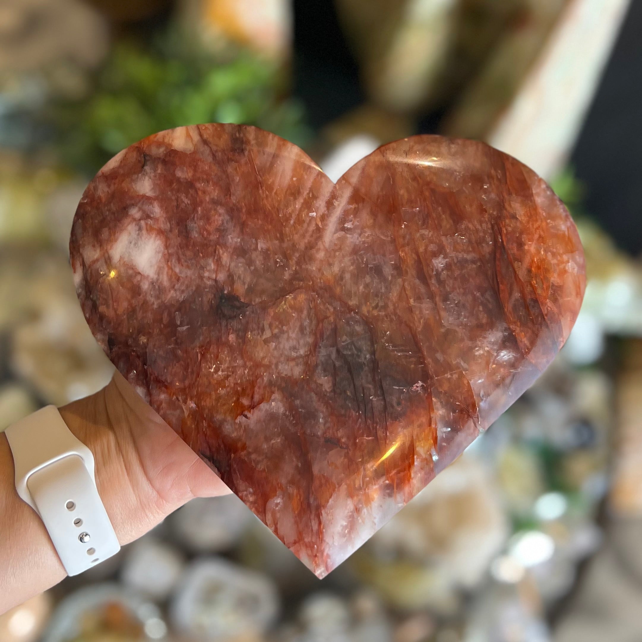 Large Fire Quartz Heart ~ on stand