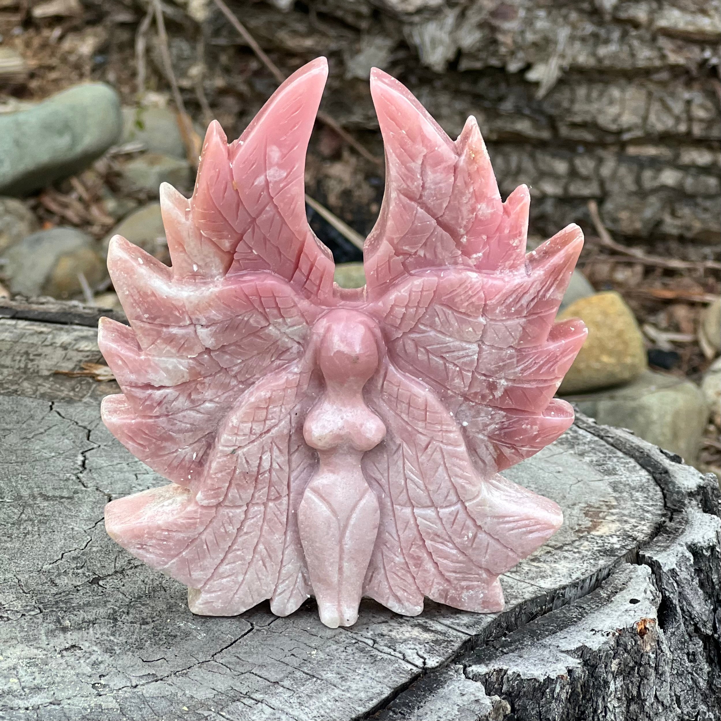 Pink Opal Goddess of Compassion Carving