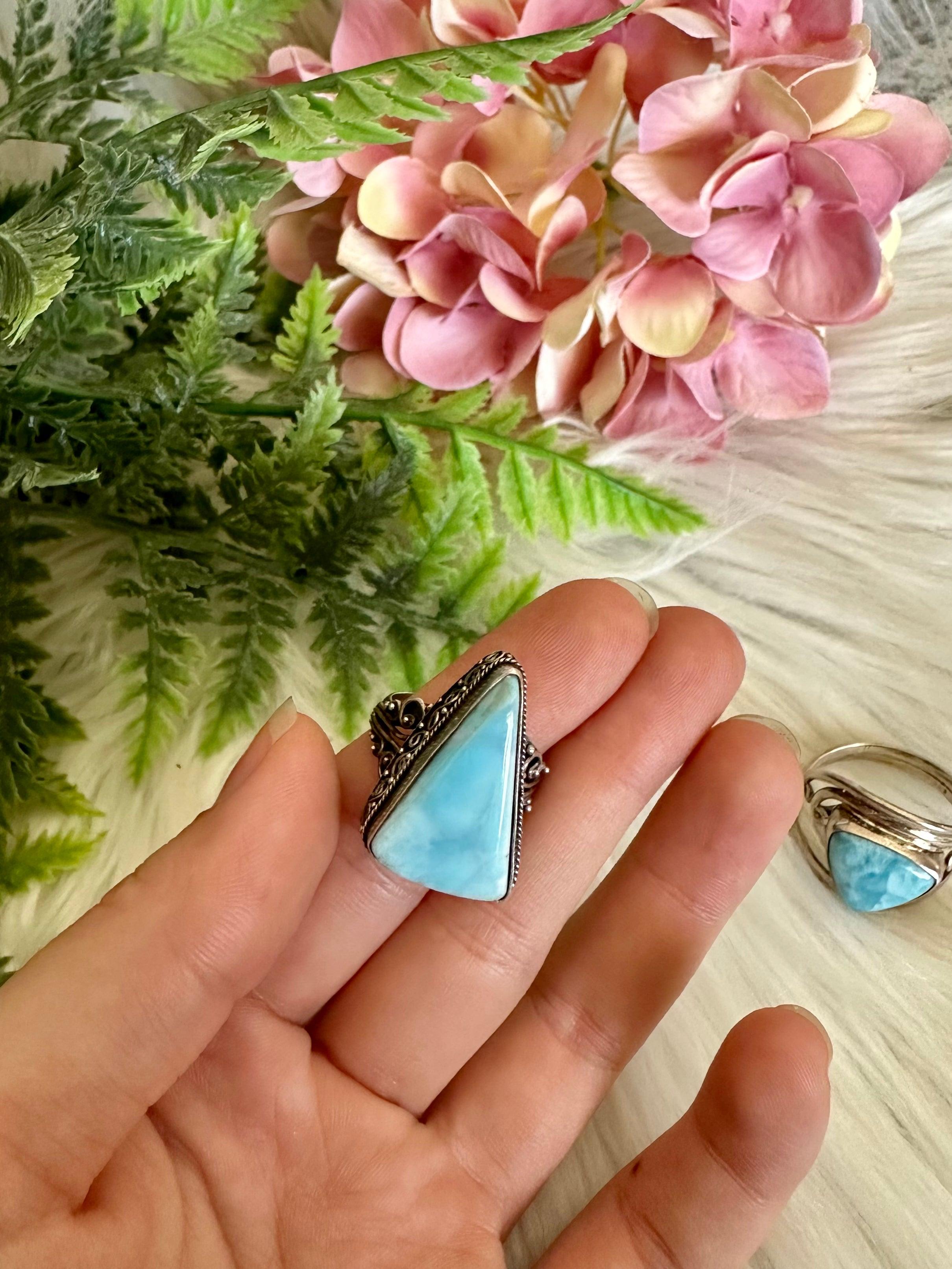 Larimar Triangular 925 Sterling Silver Ring - Muse Crystals & Mystical Gifts