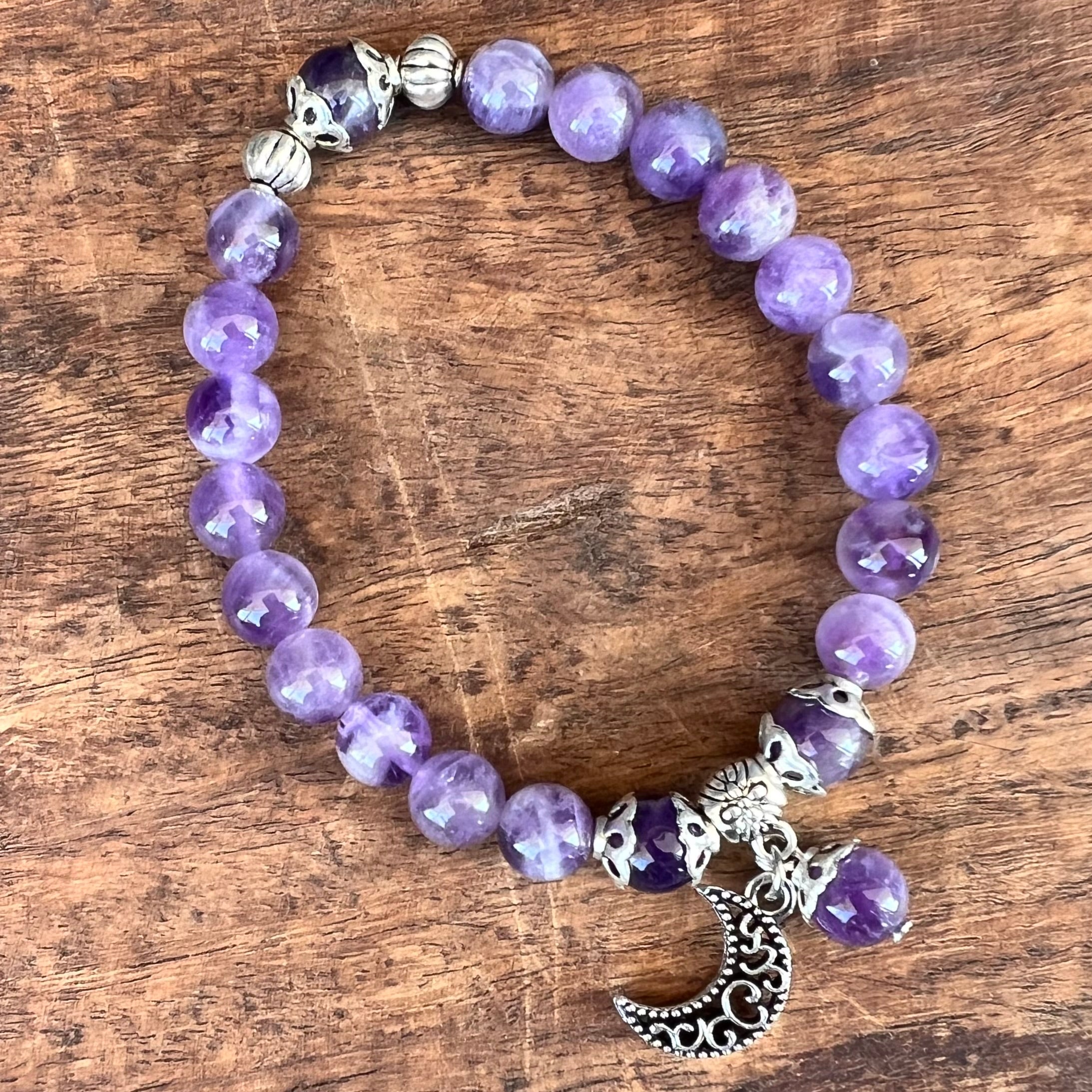 Amethyst Healer Bracelet with Celestial Crescent Moon Charm