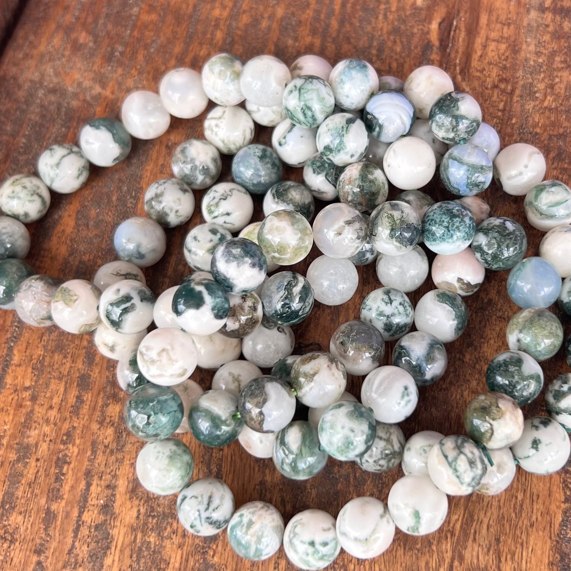 Moss Agate Beaded Bracelet ~ Large Fit