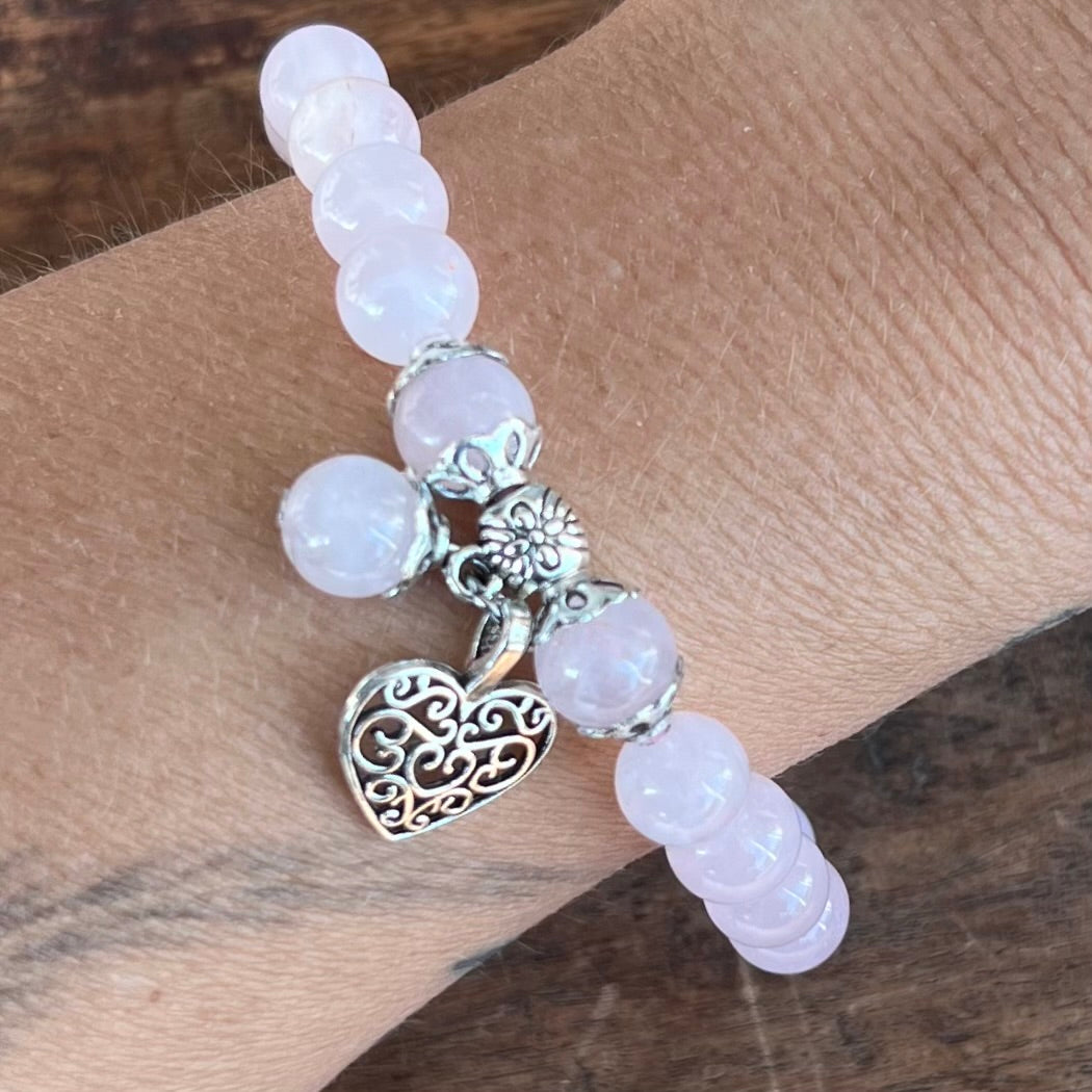 Rose Quartz Unconditional Love Bracelet with Heart Charm