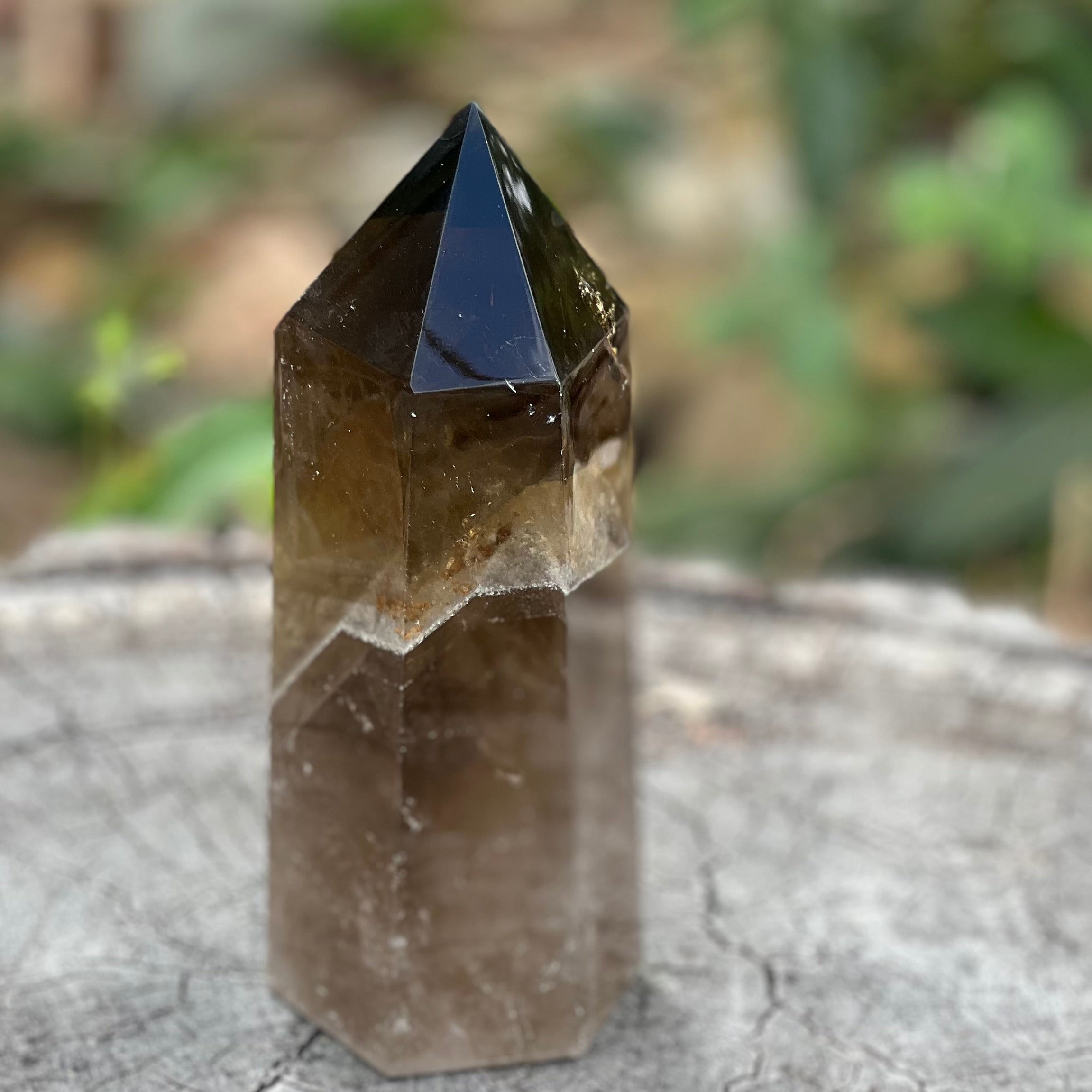 Smoky Quartz Generator Tower ~ with Rainbow Eye