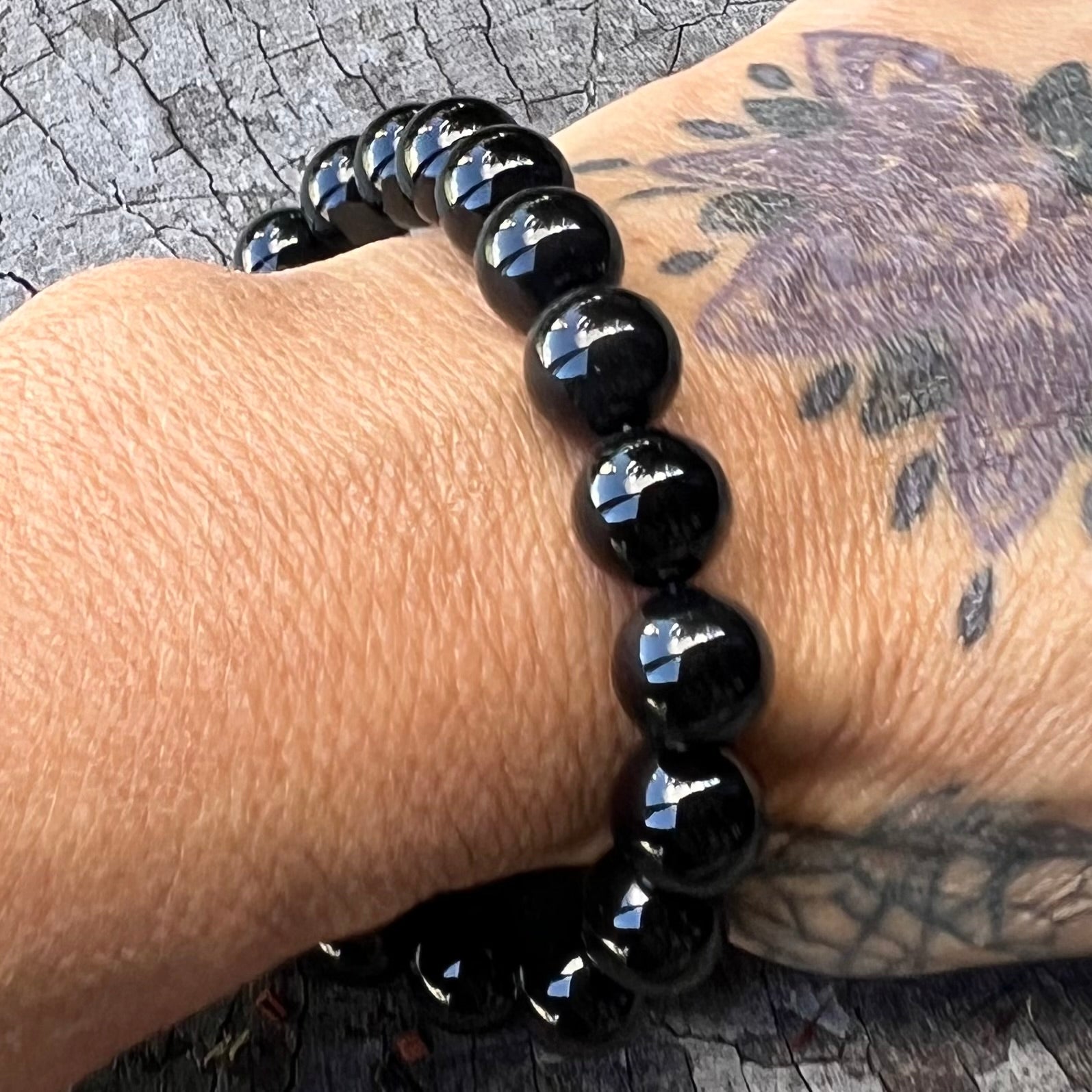 Black Obsidian Beaded Bracelet ~ Large Fit