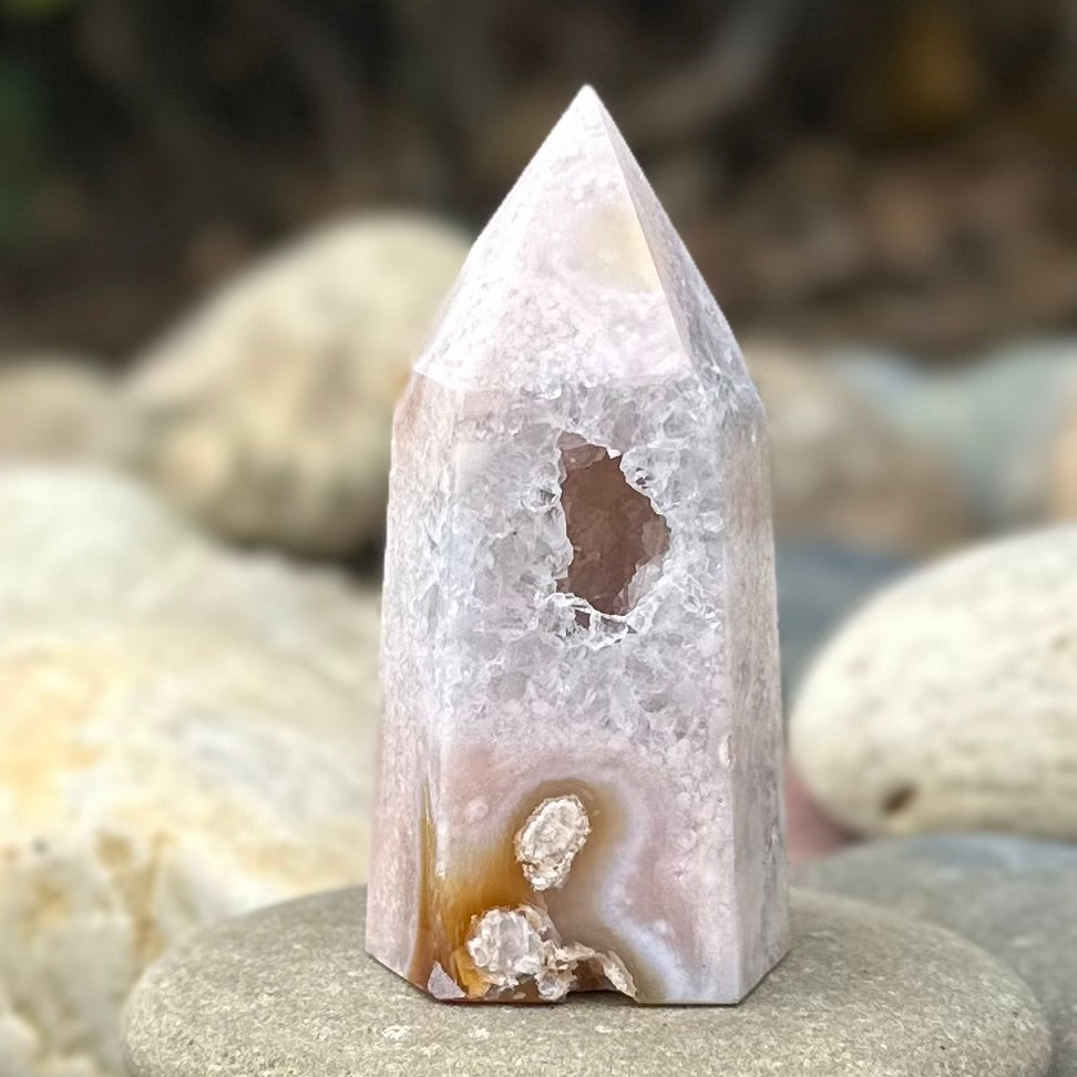 Pink Amethyst and Flower Agate Tower