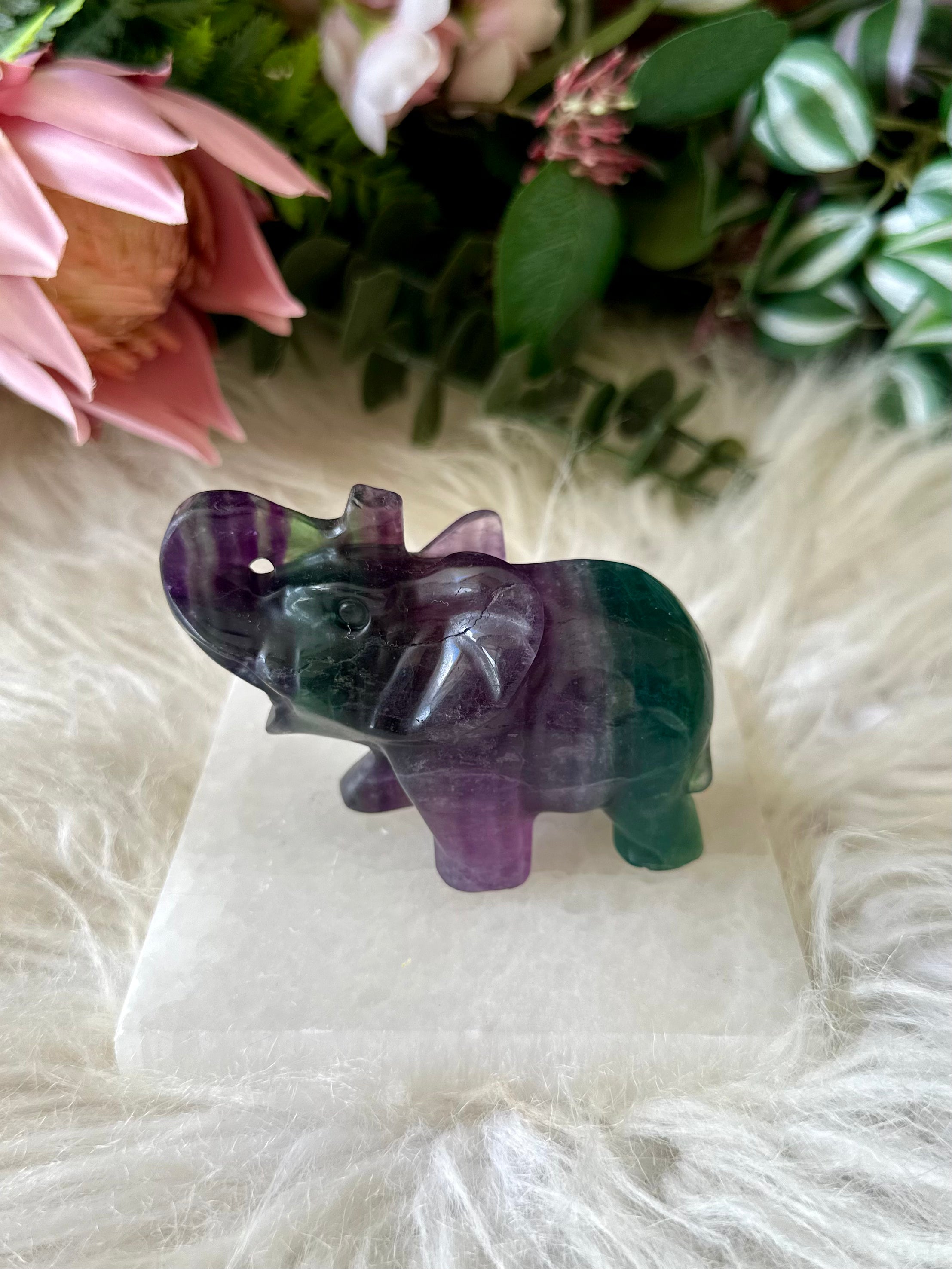 Rainbow Fluorite Elephant Carving - Muse Crystals & Mystical Gifts