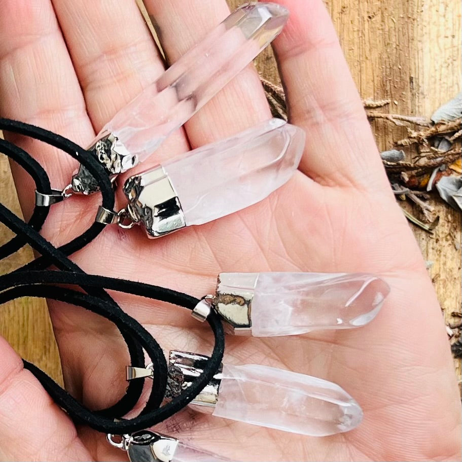 Clear Quartz Generator Point Pendant Necklace