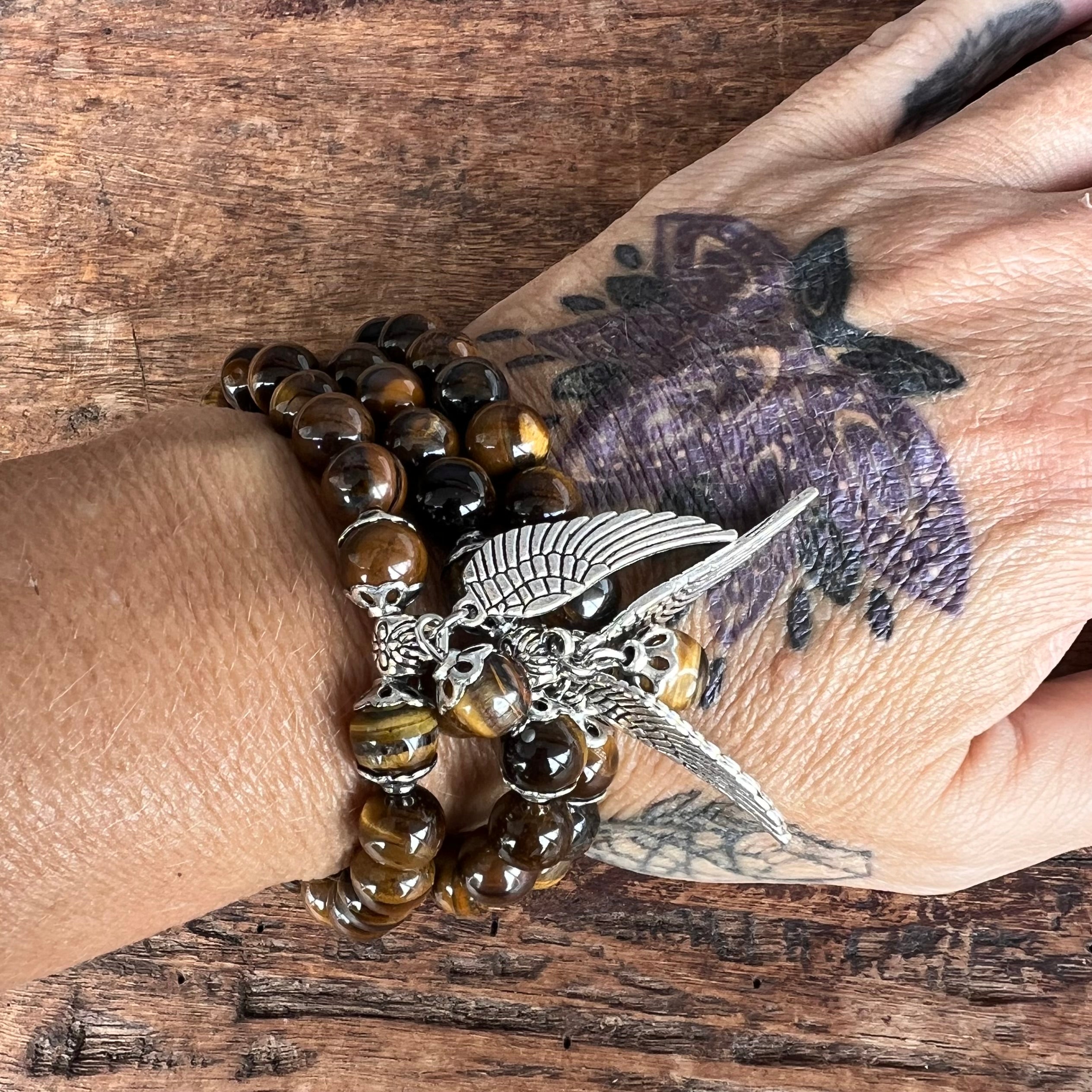 Tiger Eye Courage & Strength Bracelet with  Angel Wing Charm