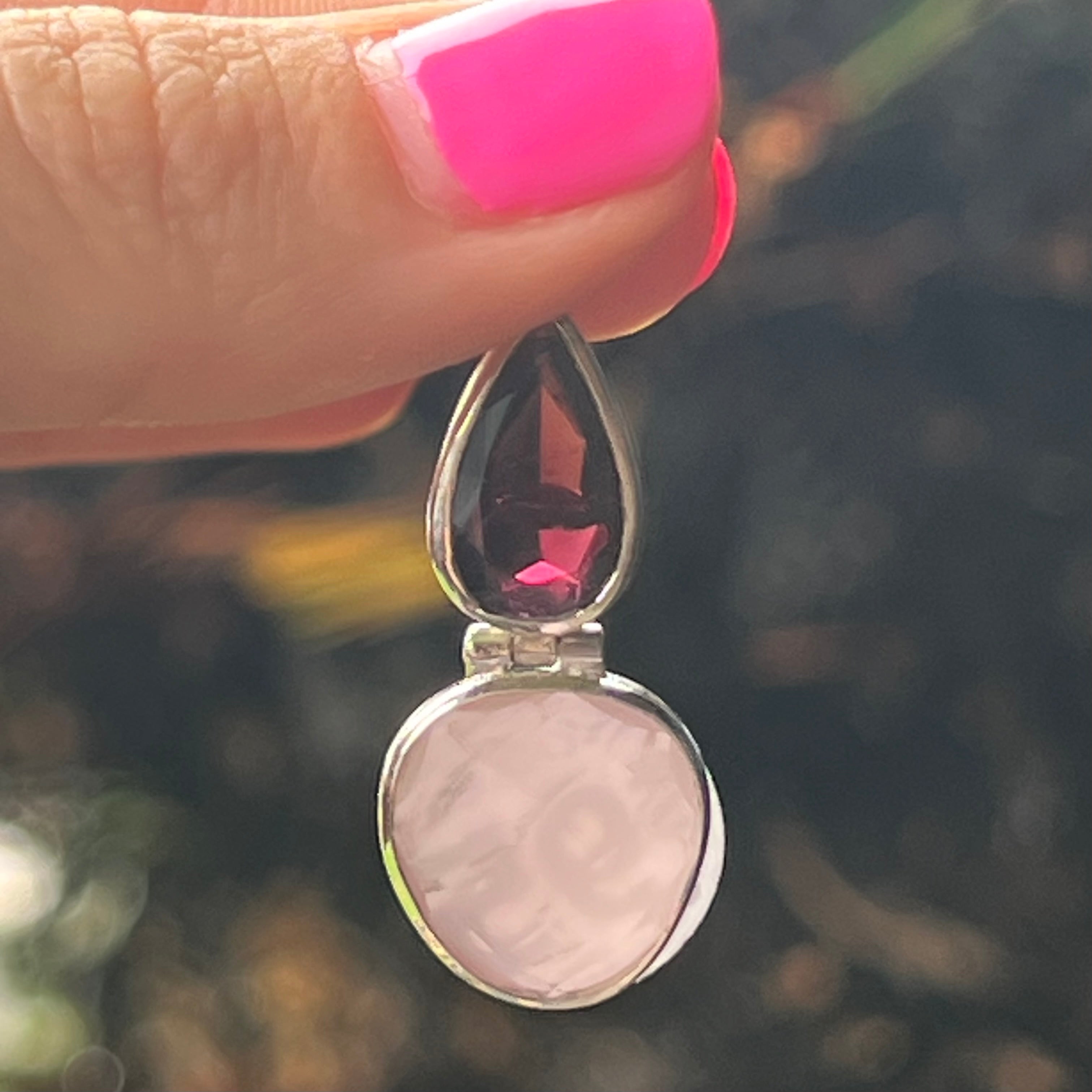 Rose Quartz and Garnet ~ Sterling Silver Pendant