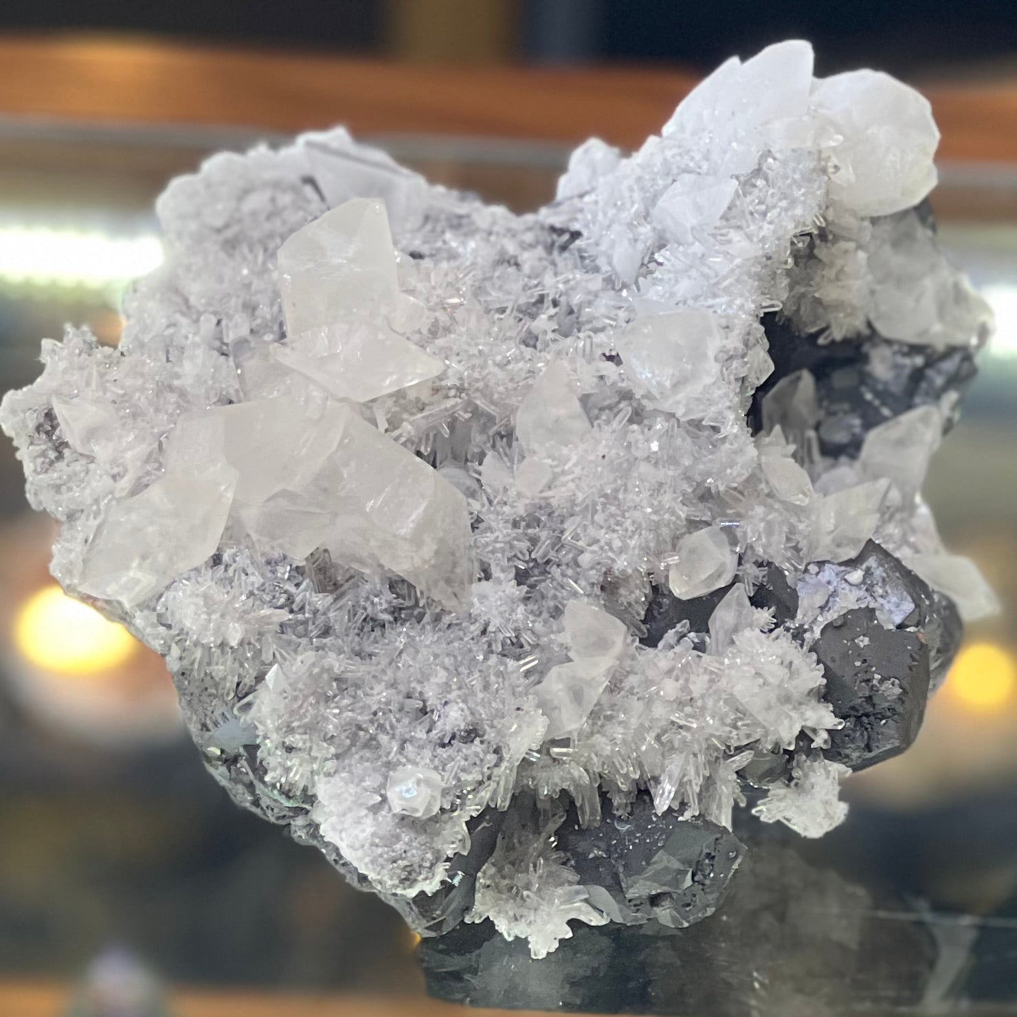 Natural Apophyllite on Black Tourmaline Cluster