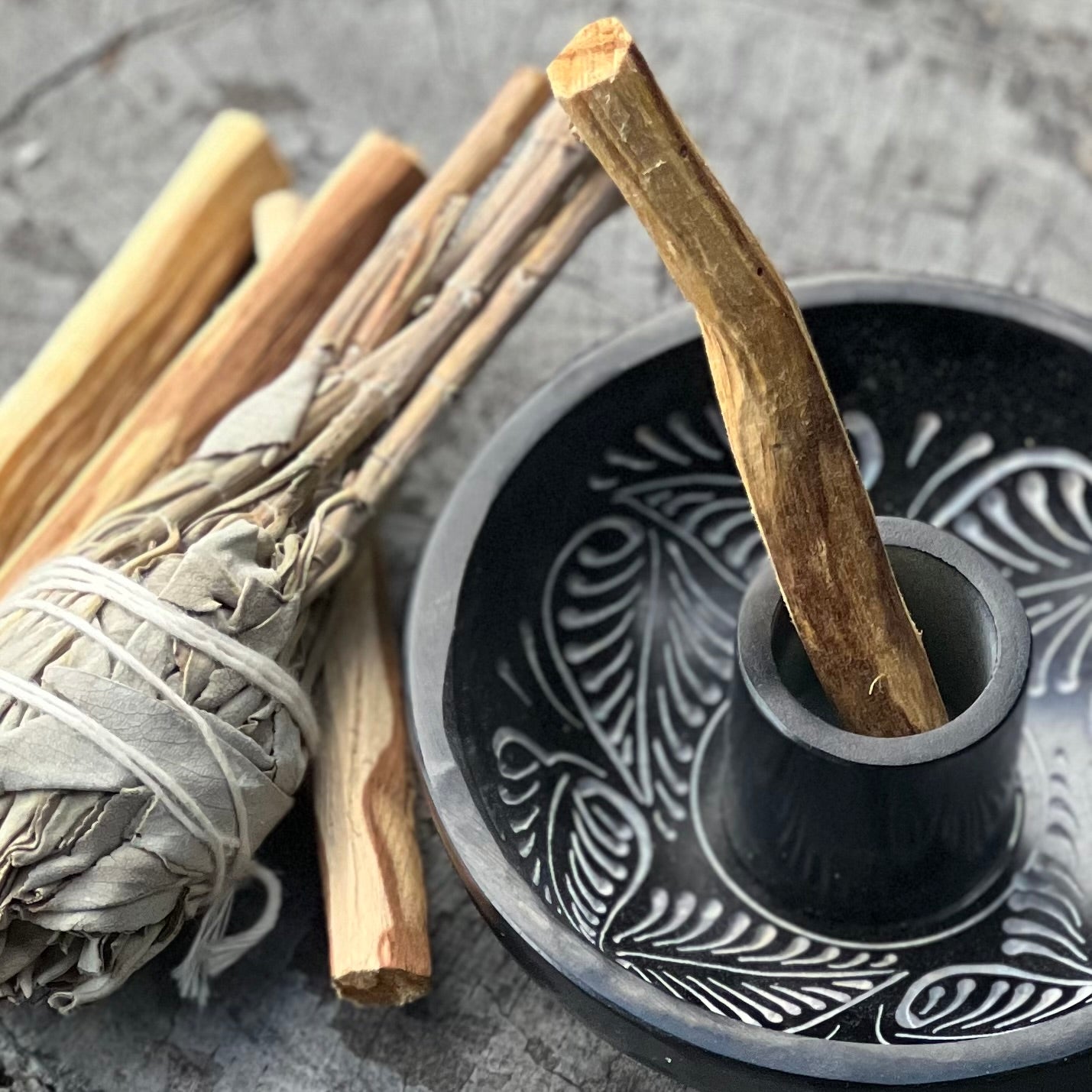 Palo Santo Soapstone Burner ~ Black