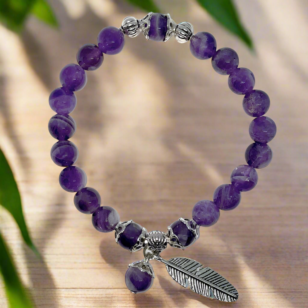 Amethyst Healer Bracelet with Feather Charm