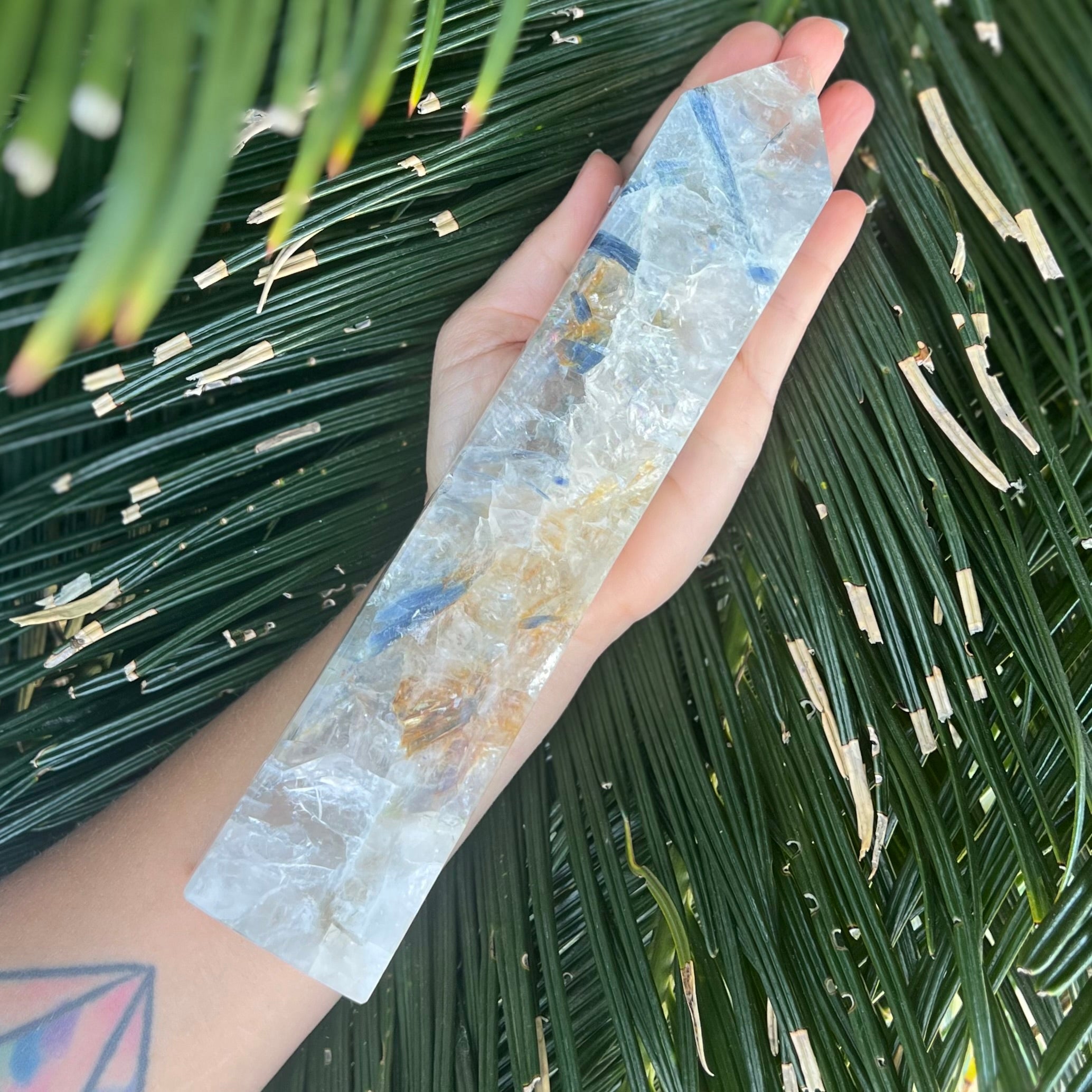 Blue Kyanite in Quartz Tower with Golden Healer