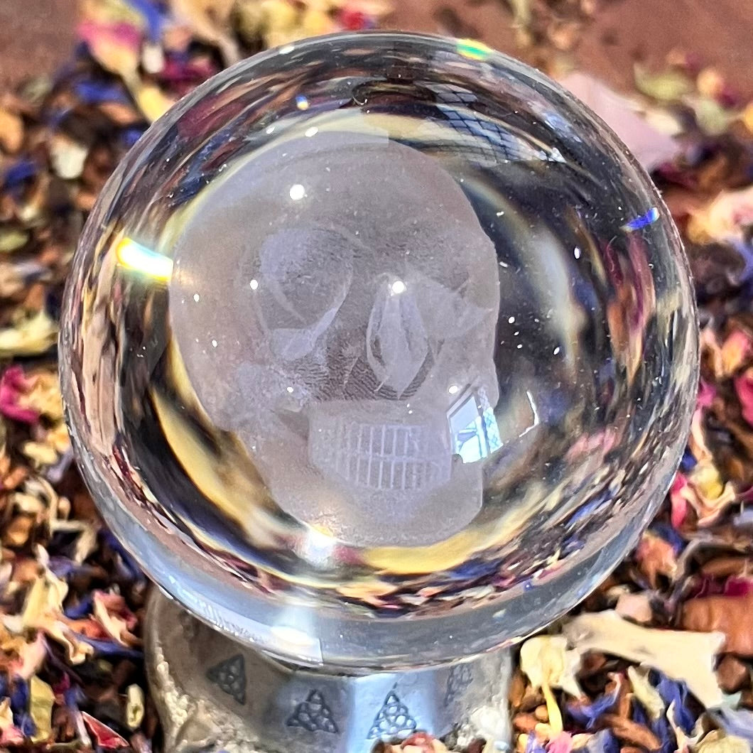 Skull Etched in Glass Ball