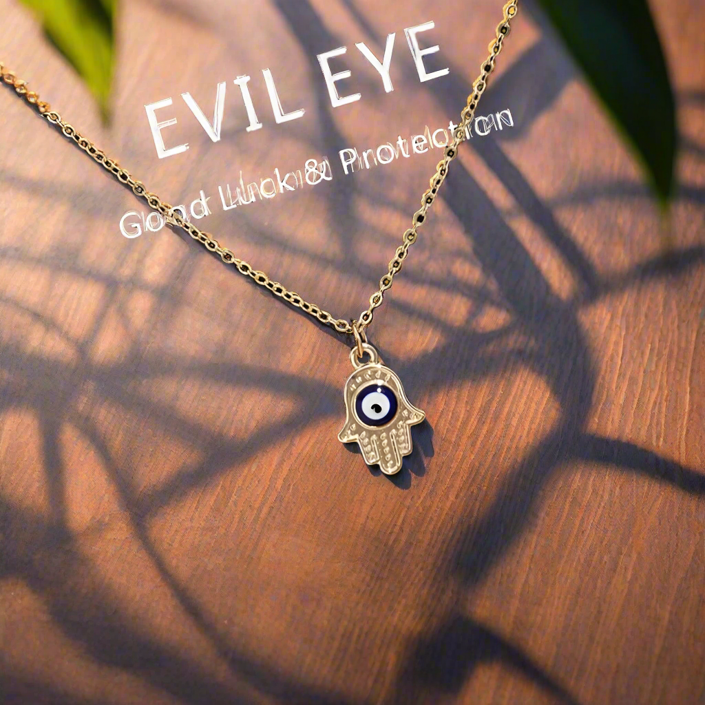 Gold Hamsa Protection with Evil Eye Necklace