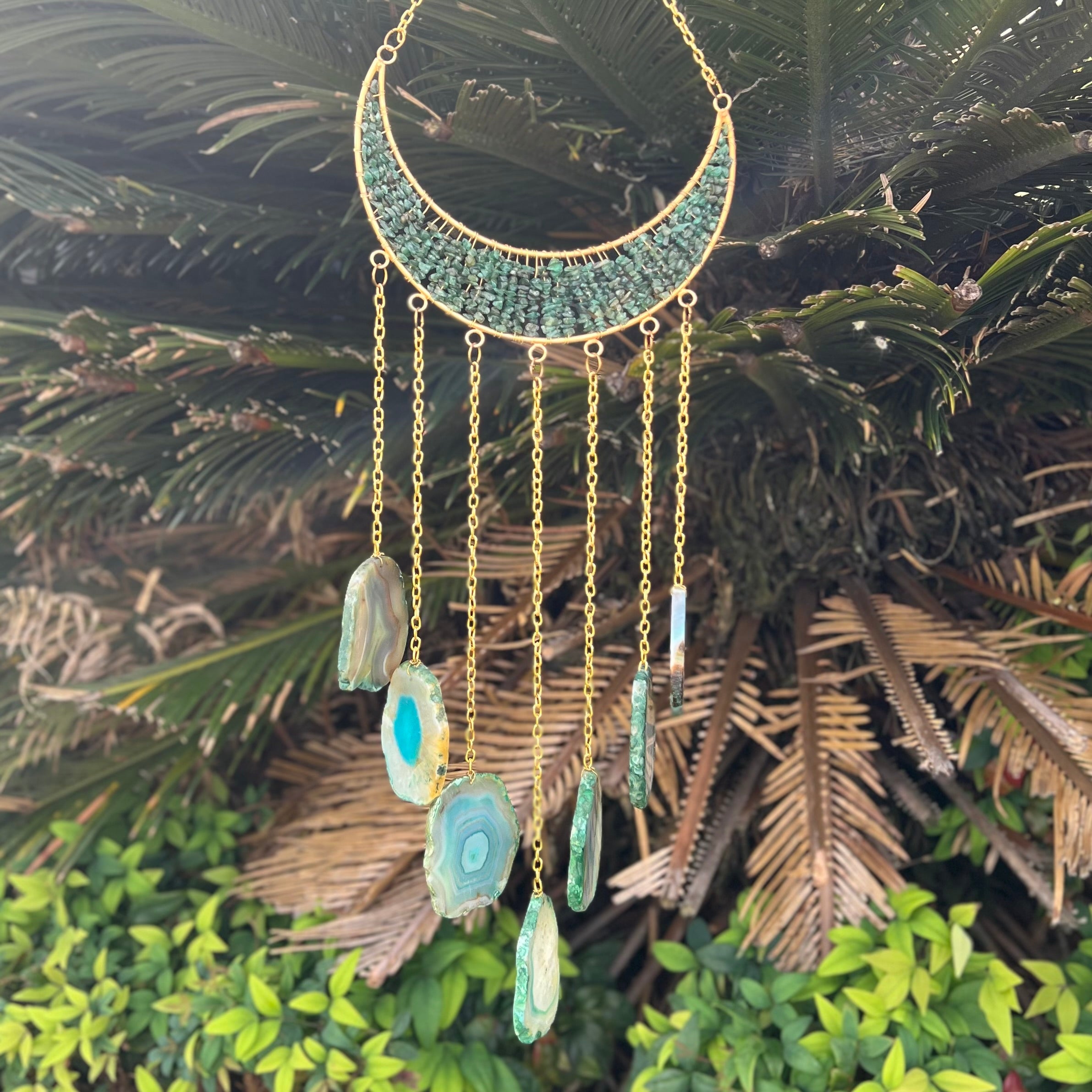 Green Aventurine ~ Dyed Agate ~ Moon Hanger ~ Gold