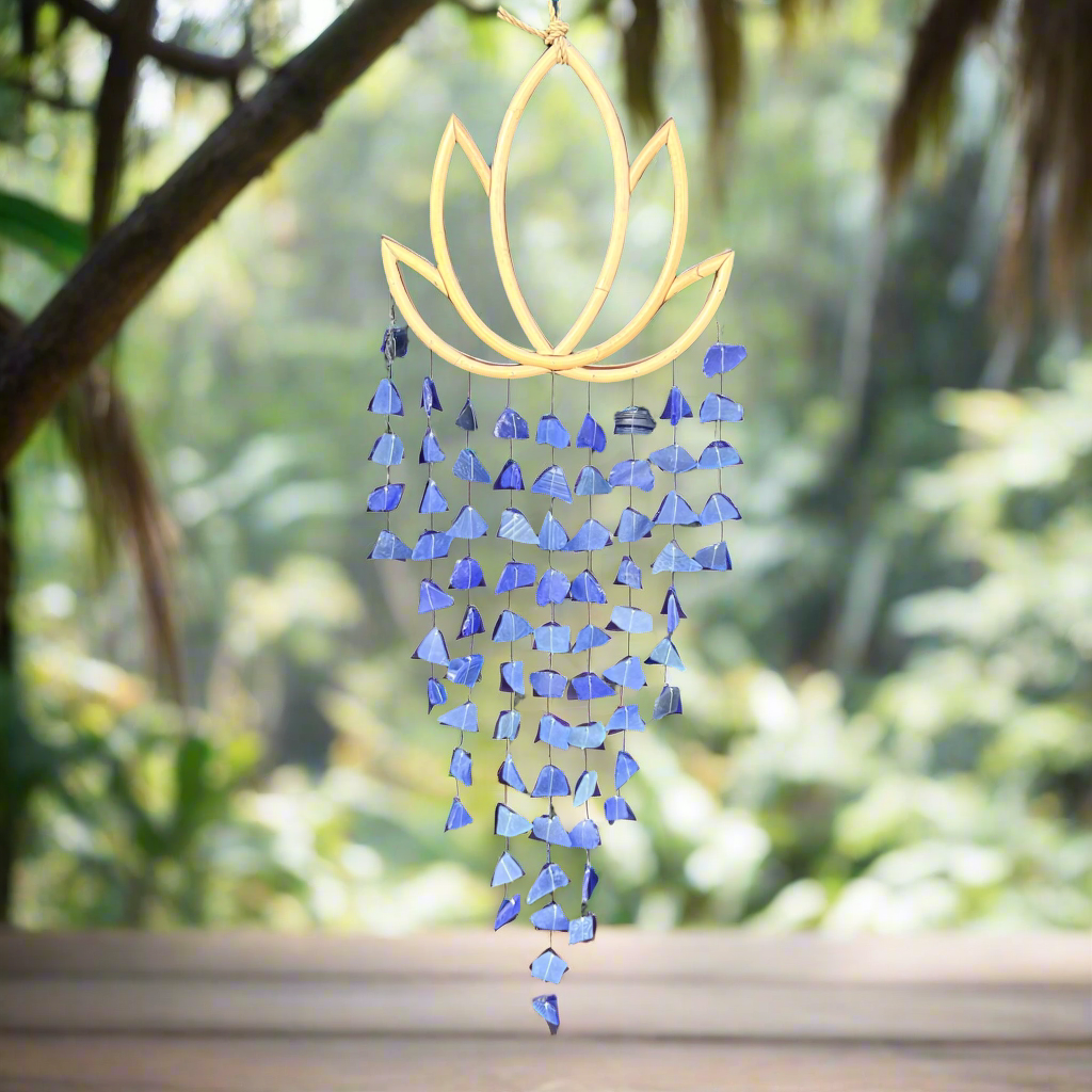 Sea Glass Lotus Wind Chime ~ Blue Serenity ~ Small