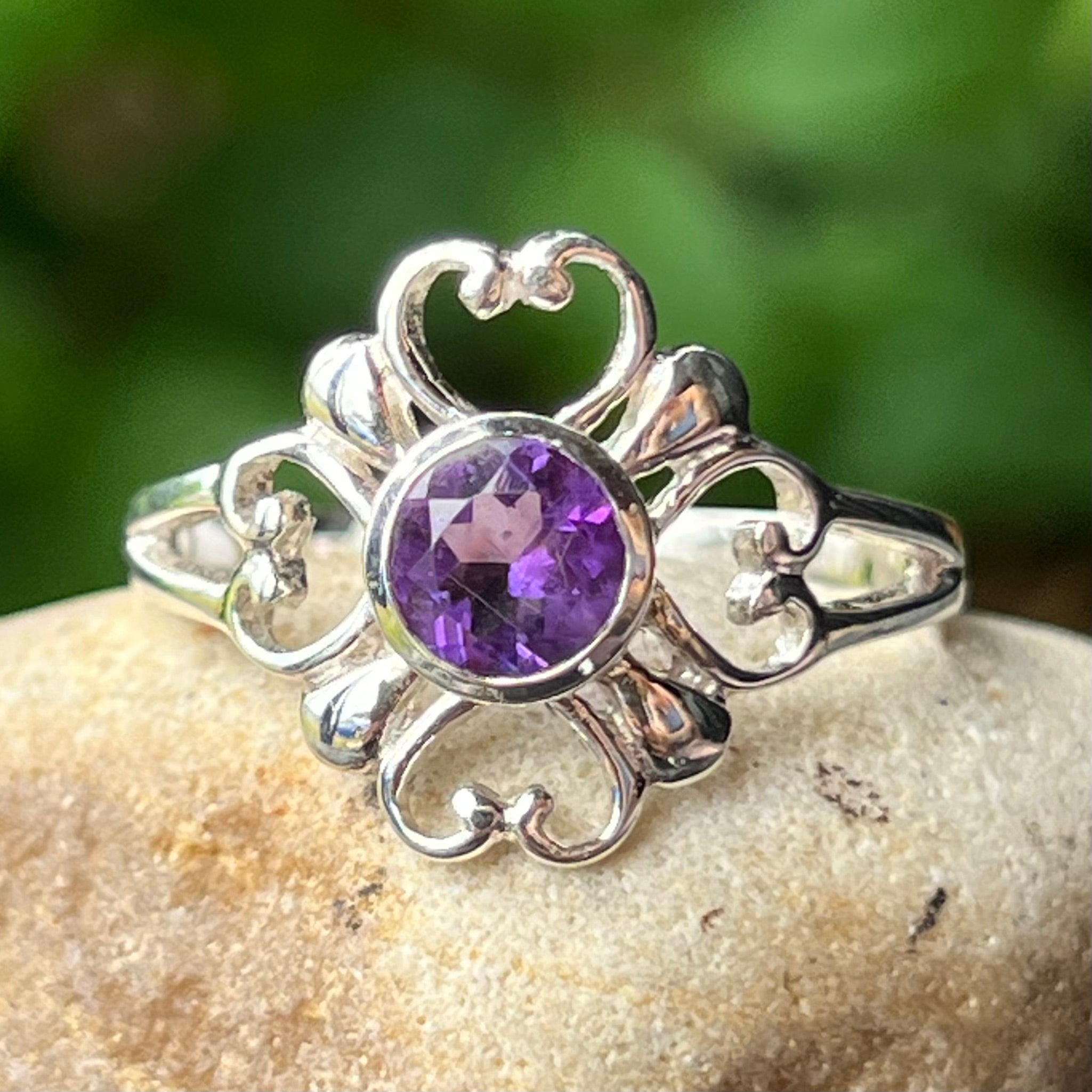 Heart Amethyst Sterling Silver Ring ~ 9