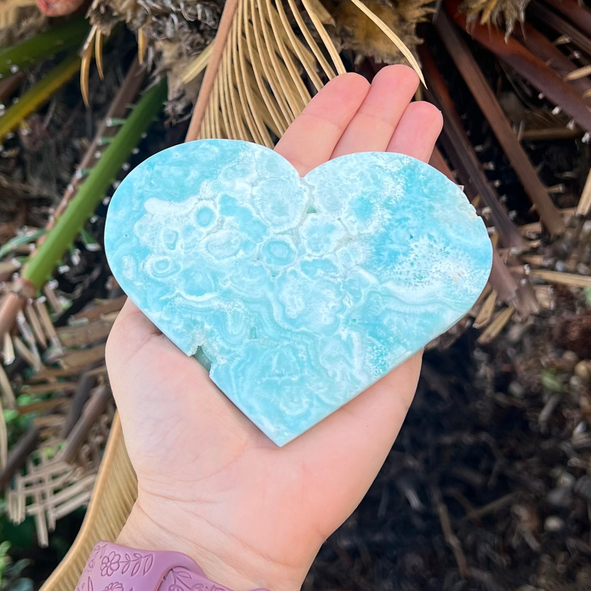 Blue Aragonite Heart on Stand