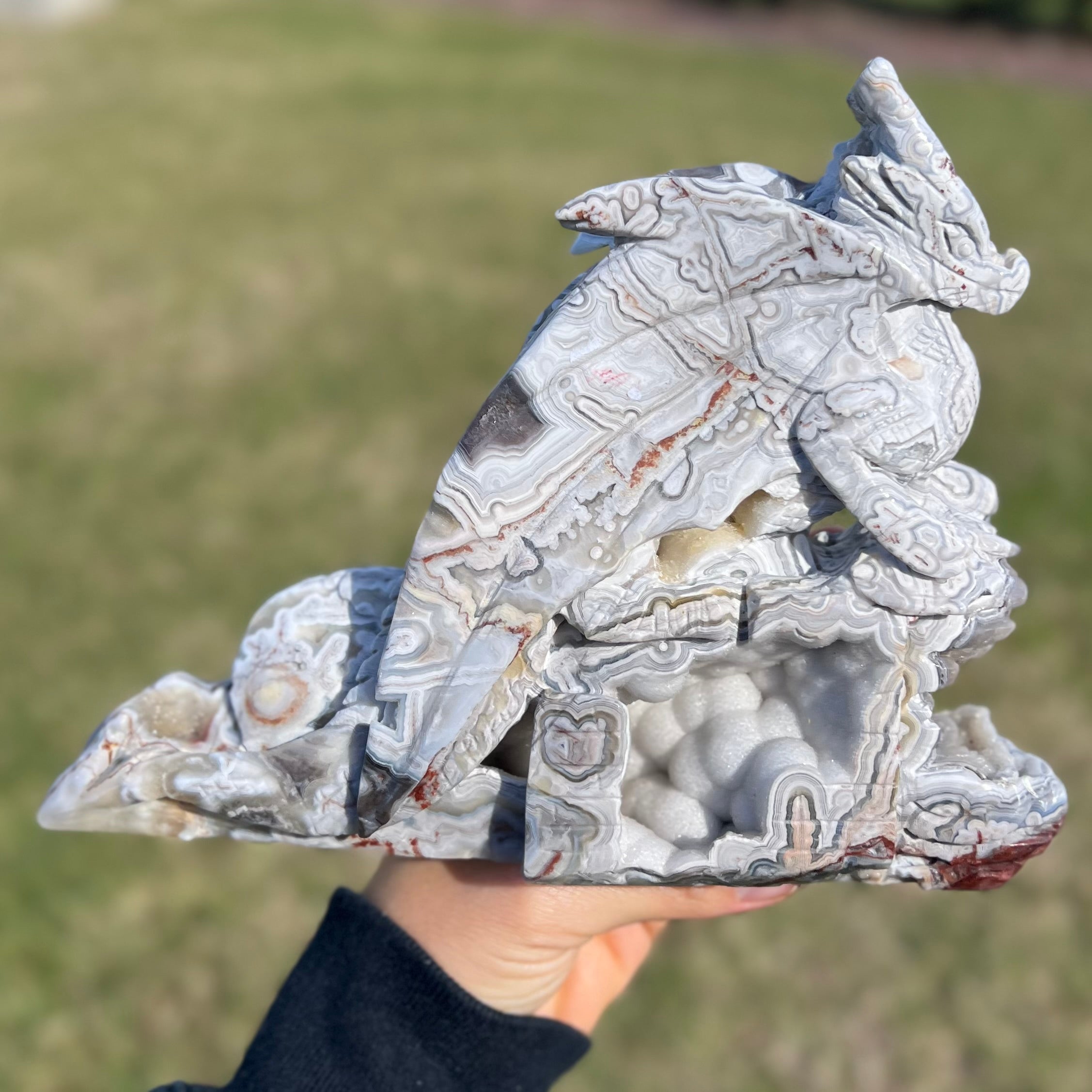 Crazy Lace Agate Dragon Carving
