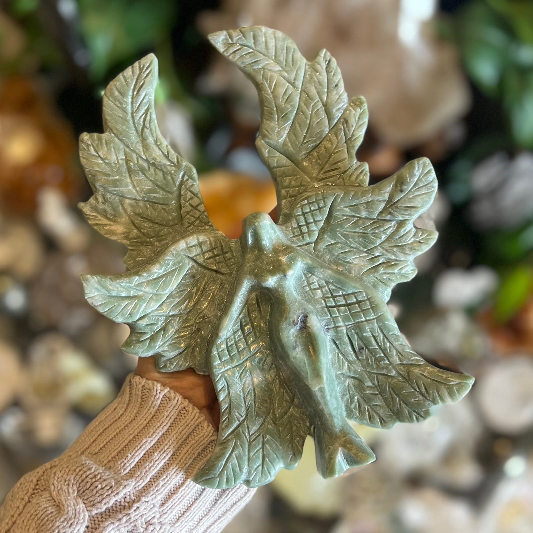 Green Jade Goddess Angel Carving