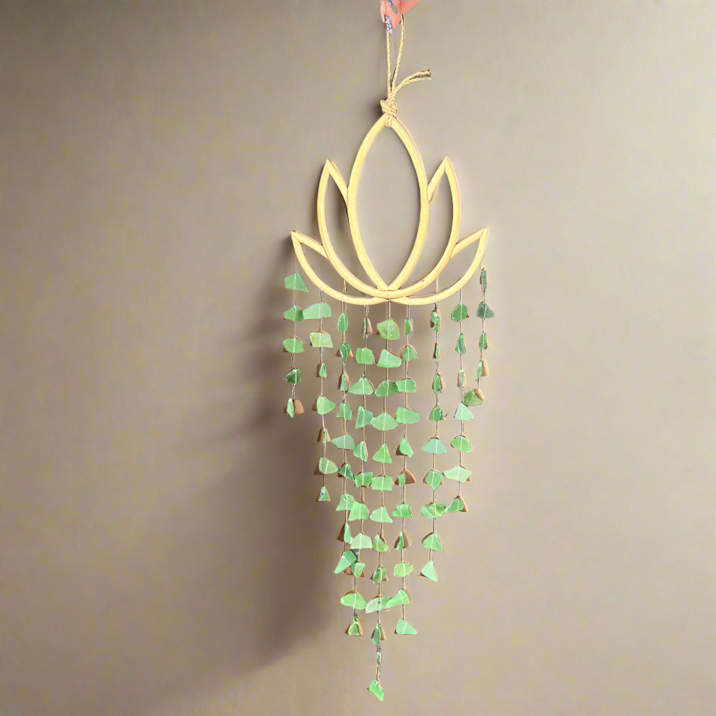 Sea Glass Lotus Wind Chime ~ Green ~ New Beginnings ~ Small