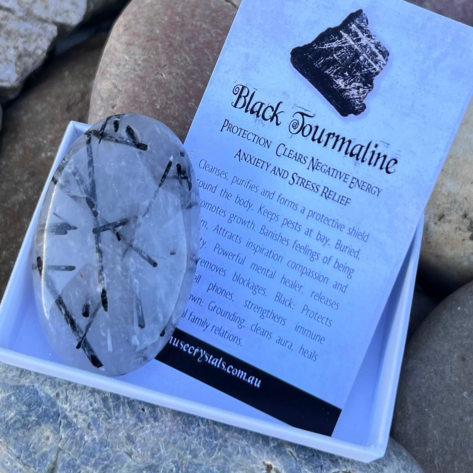 Black Tourmaline in Quartz Palm Stone