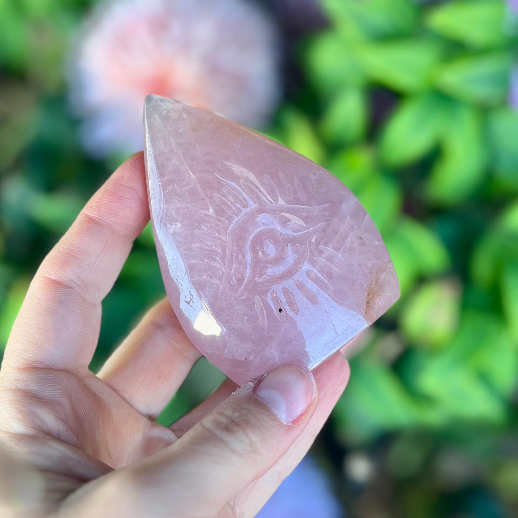 Rose Quartz Eye Tear Drop Carving