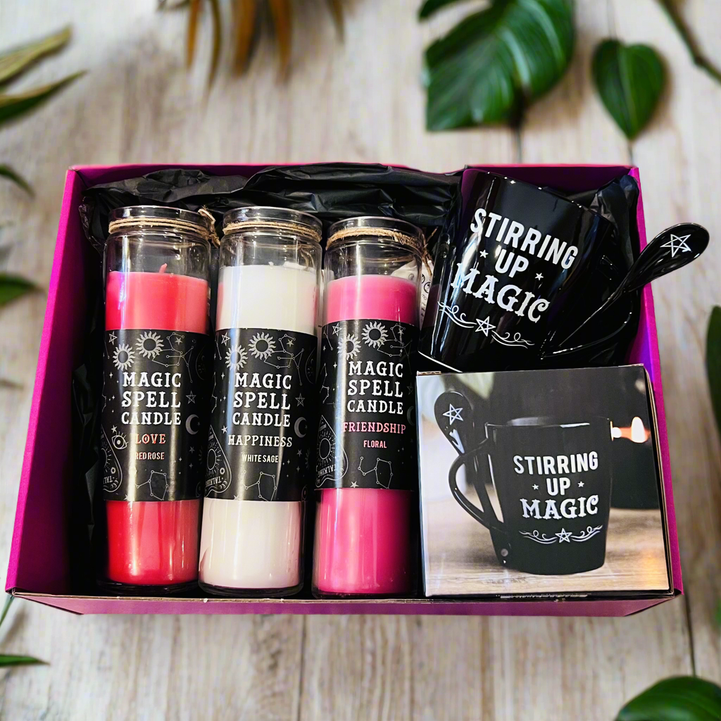 Witchy holiday gift box with spell candles and magic mug | Muse Crystals & Mystical Gifts