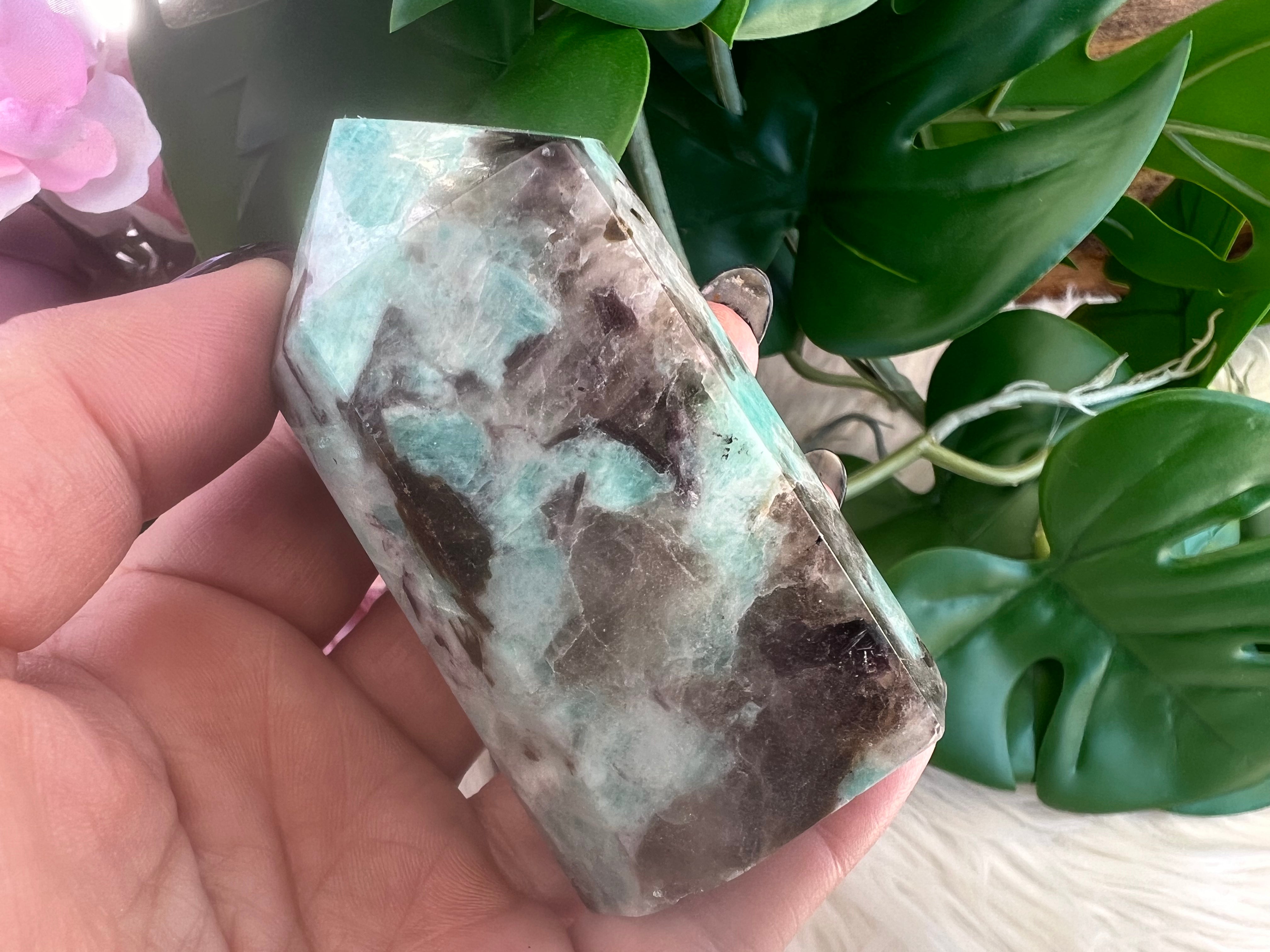 Amazonite with Smoky Quartz Tower - Muse Crystals & Mystical Gifts