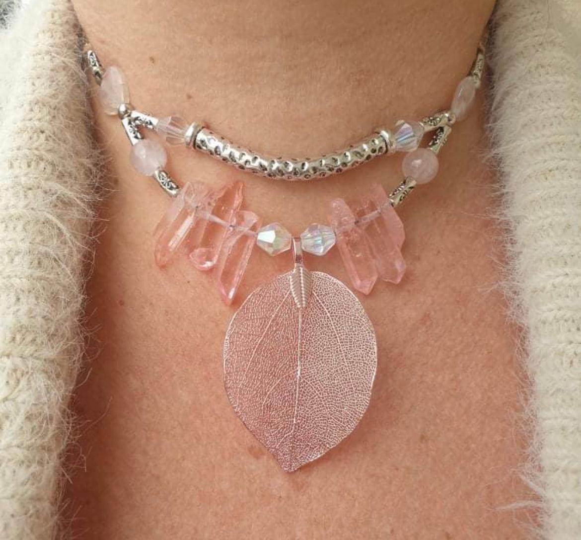 Be love... Rose Quartz & Pink Leaf Necklace - Muse Crystals & Mystical Gifts