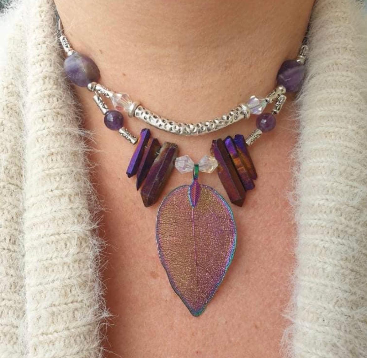Be protected... Amethyst & Purple Leaf Necklace - Muse Crystals & Mystical Gifts