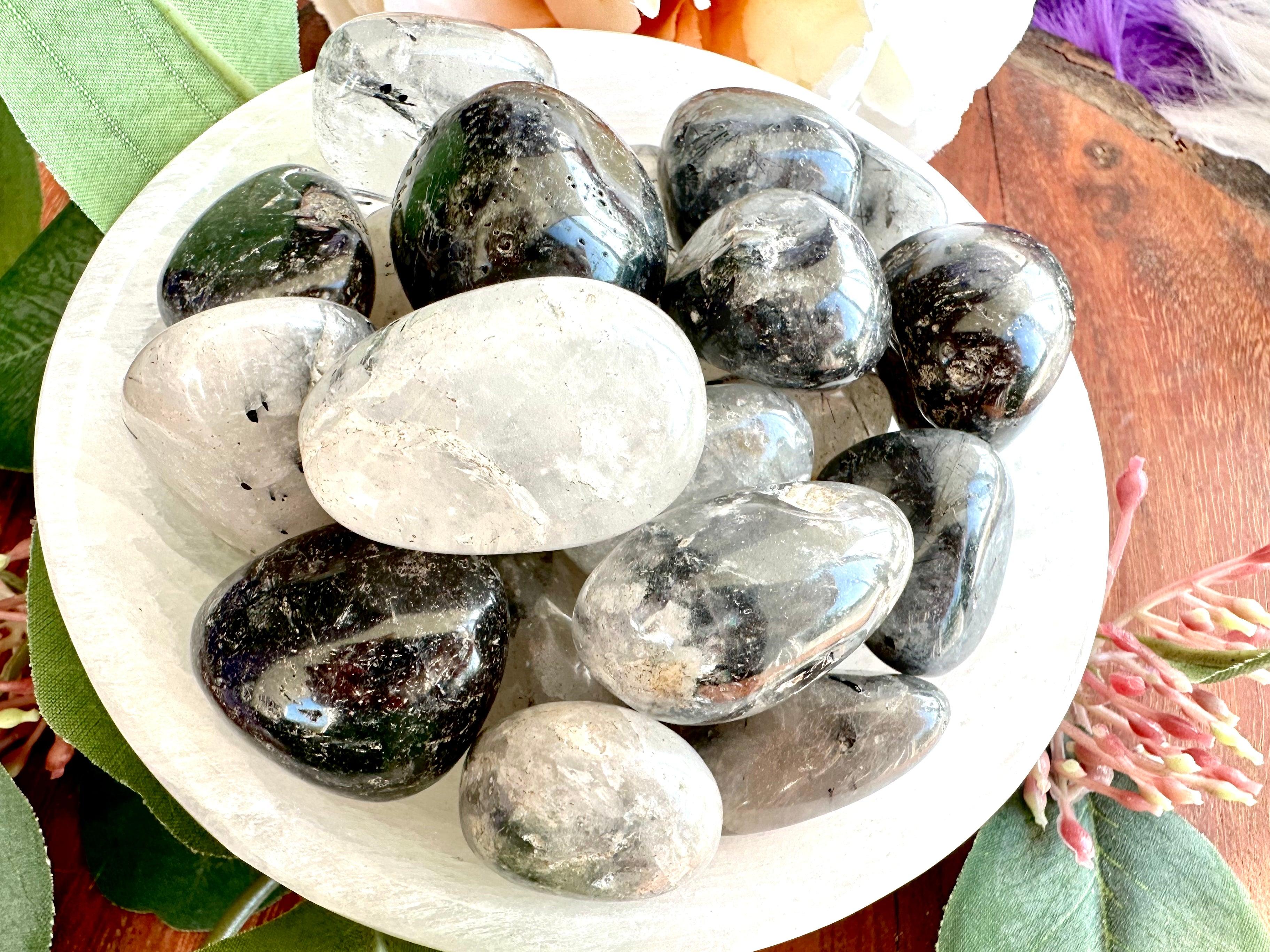 Black Tourmaline in Clear Quartz Tumble Stone - Muse Crystals & Mystical Gifts