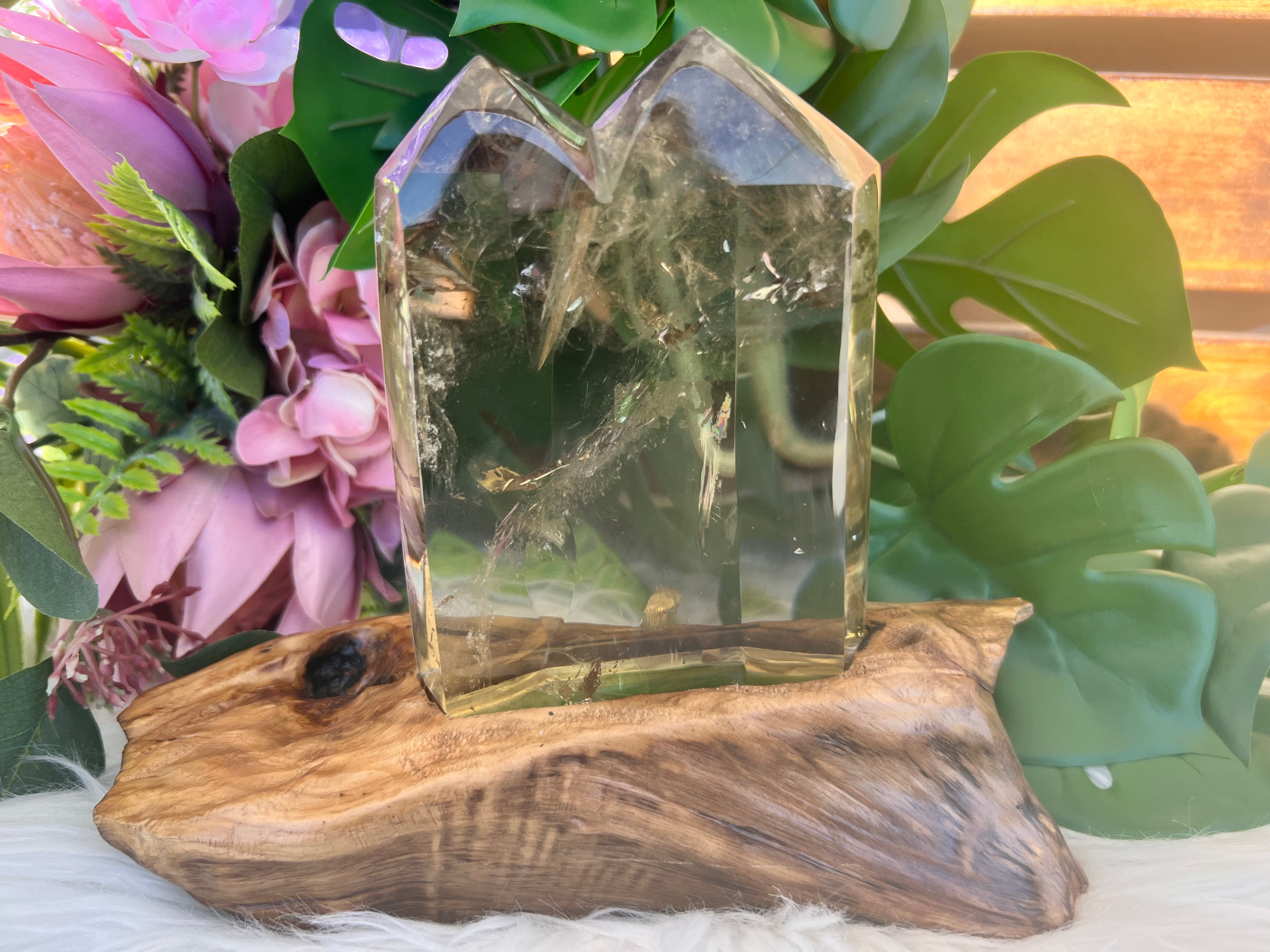 Citrine Twin Towers on Wooden Base - Muse Crystals & Mystical Gifts