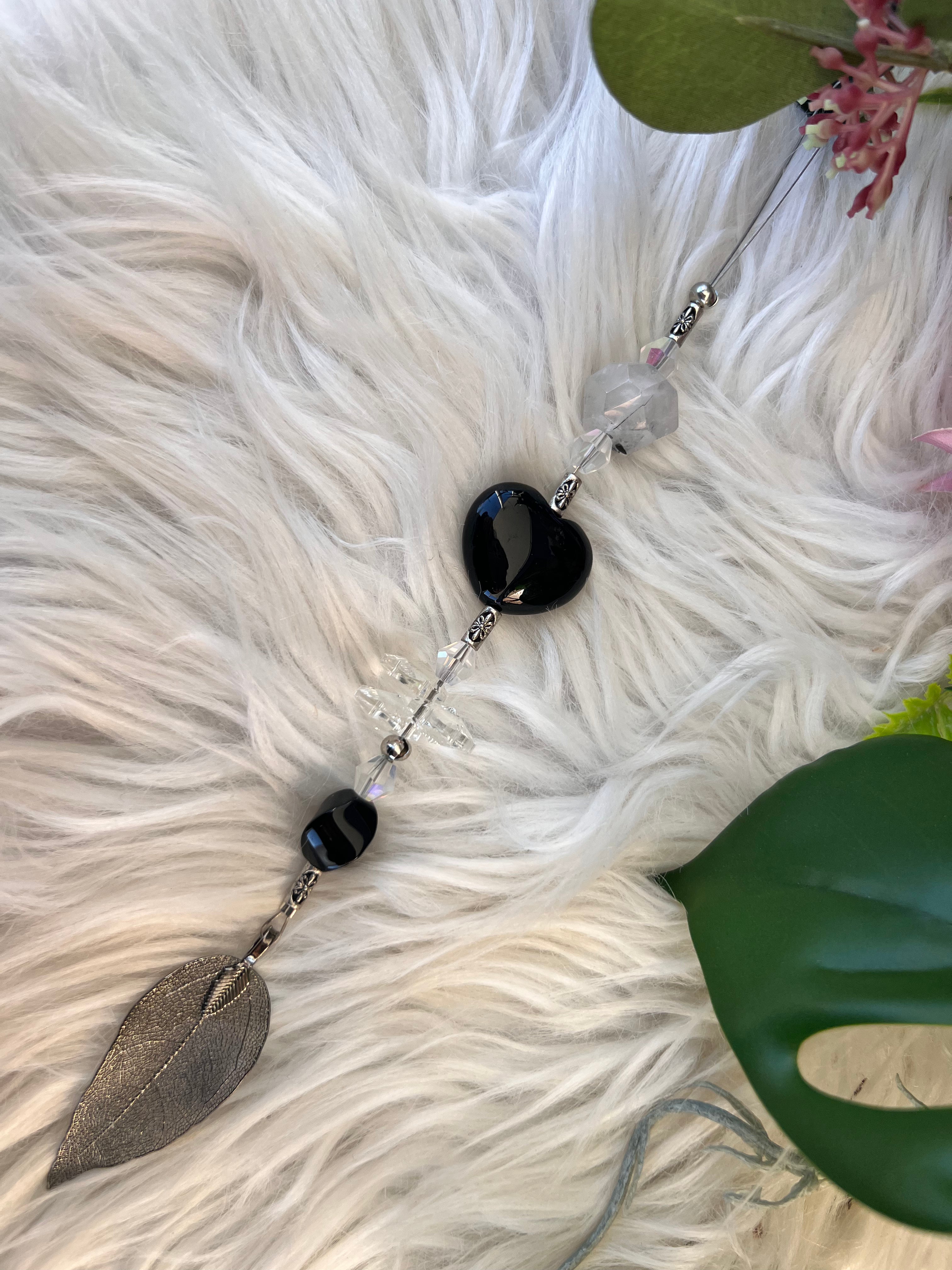 Crystal Sun Catcher Love Hanger - Black Obsidian - Muse Crystals & Mystical Gifts