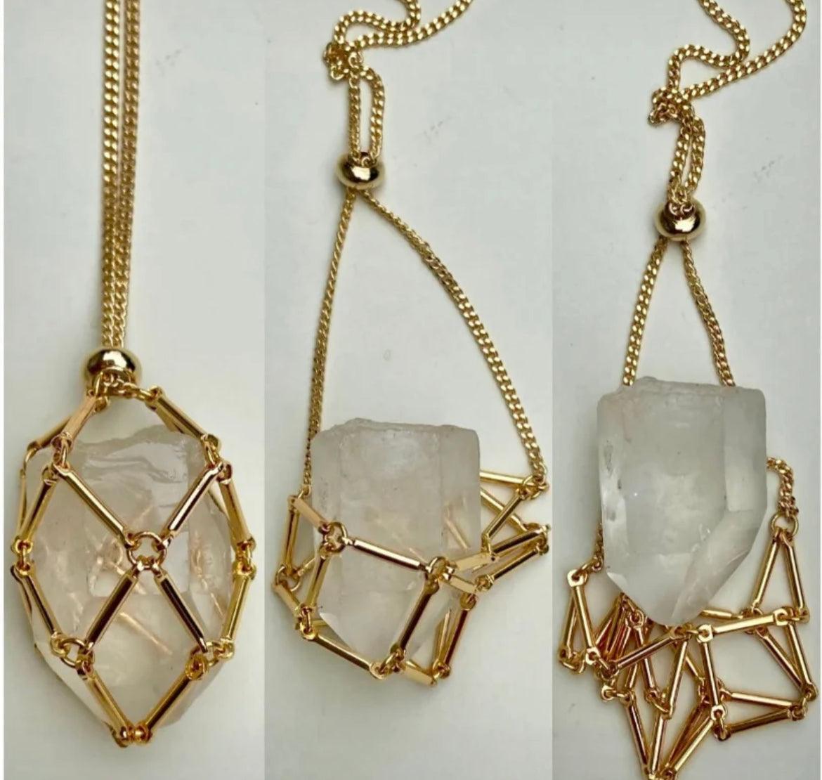 Glam Crystal Tumble Cage Necklace - Gold Small - Muse Crystals & Mystical Gifts