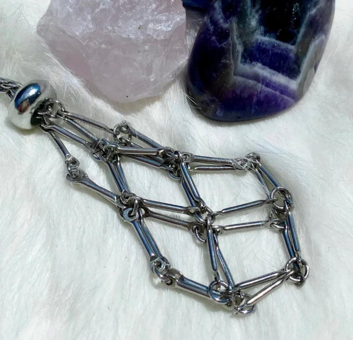 Glam Crystal Tumble Cage Necklace - Silver Large - Muse Crystals & Mystical Gifts