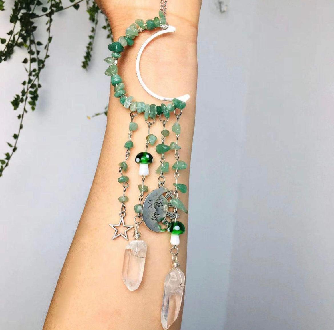 Moon & Mushroom Crystal Hanger Green Aventurine - Muse Crystals & Mystical Gifts